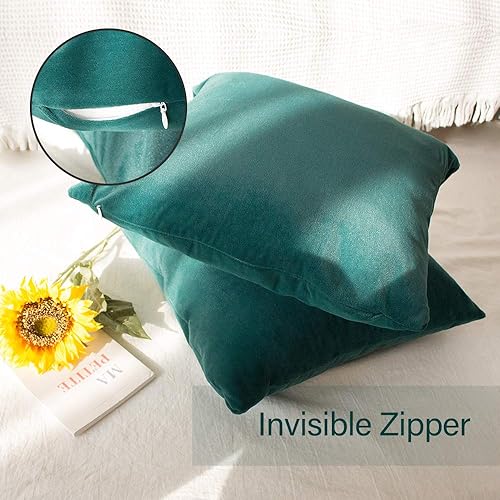 Miniatura 4 de Sweet Forest Juego de 2 fundas de cojín cuadradas de terciopelo verde real, fundas de almohada decorativas de lujo (16 x 16 pulgadas) con cremallera