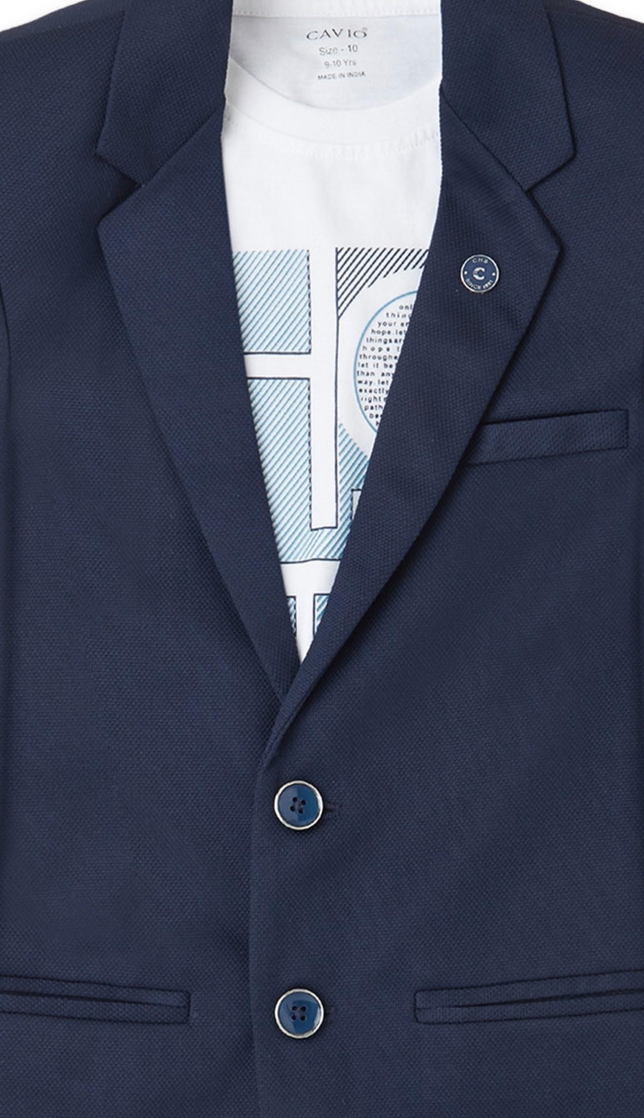 CAVIO Boys Navy Regular Fit Printed Cotton Blazer and T-Shirt 3