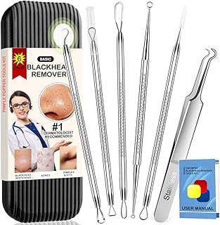 Blackhead Remover Tools, Blackhead Extractor, 6 Pack Pimple Popper Tool Kit for Removing Blackhead, Whitehead, Pimple, Acne, Zit, Comdone, Pores, Fat Granules on Nose, Face - with Case