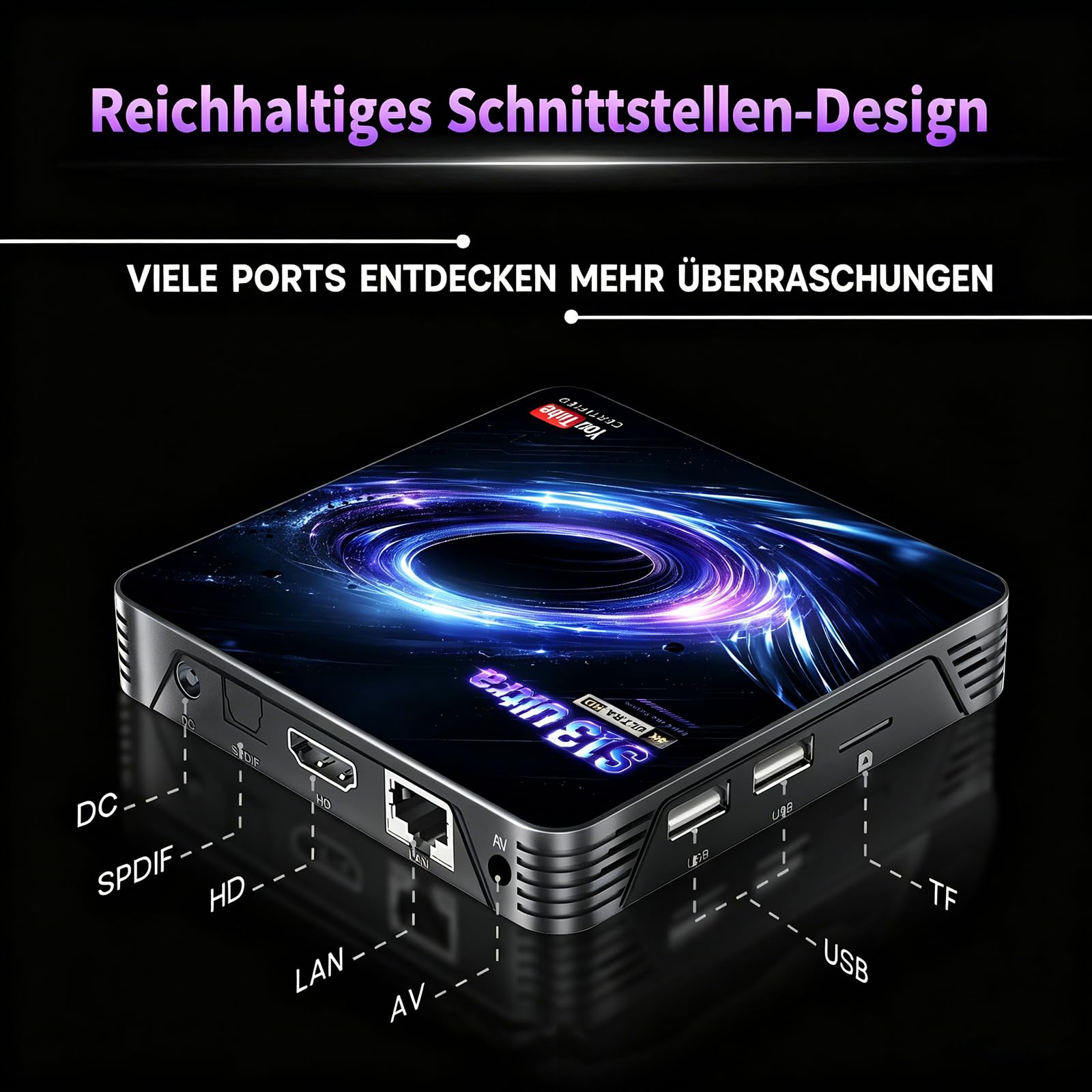 Android TV Box 14.0, YouTube Certified 4K 4GB/32GB RK3539 10/100M Ethernet | TV Box Supports 64GB Micro SD, Wi-Fi 6 BT5.4, USB 3.0, HDMI 2.1, H.265/AV1, Sprachfernbedienung