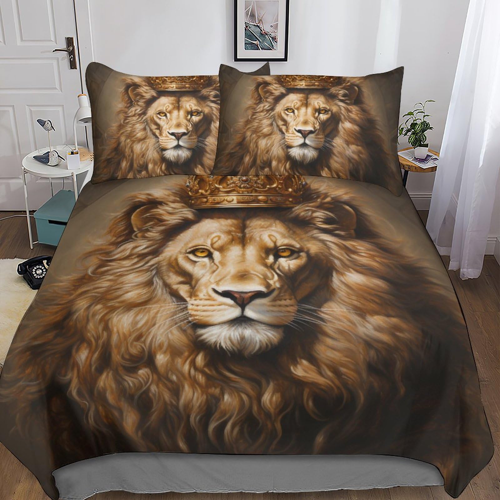 Housse de couette Lion microfibre anti-plis pour un lit double impeccable sans repassage