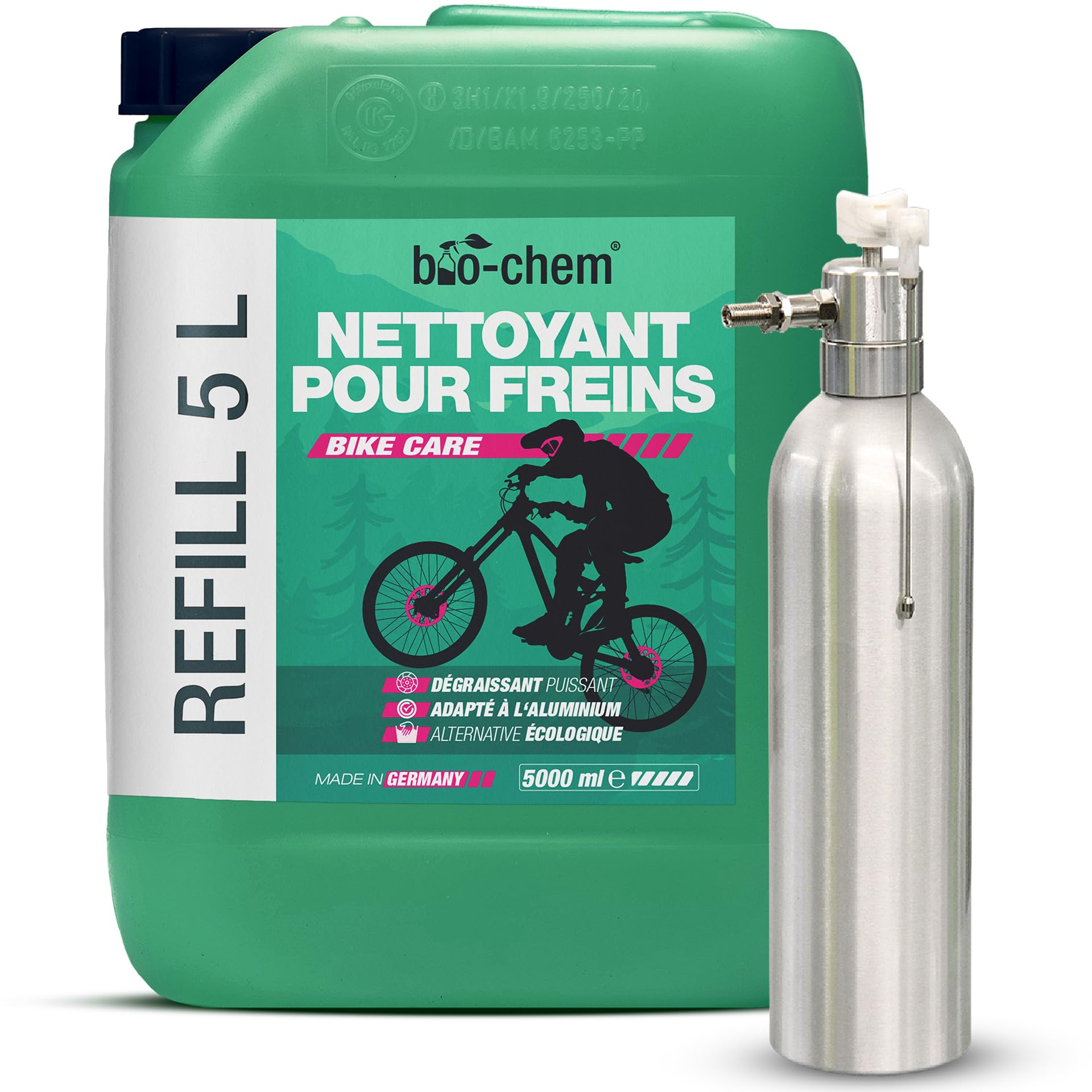Bio-Chem - Nettoyant pour freins 5L + pulvérisateur à air comprimé - Entretien vélo, VTT, e-bike, moto, voiture - Nettoy
