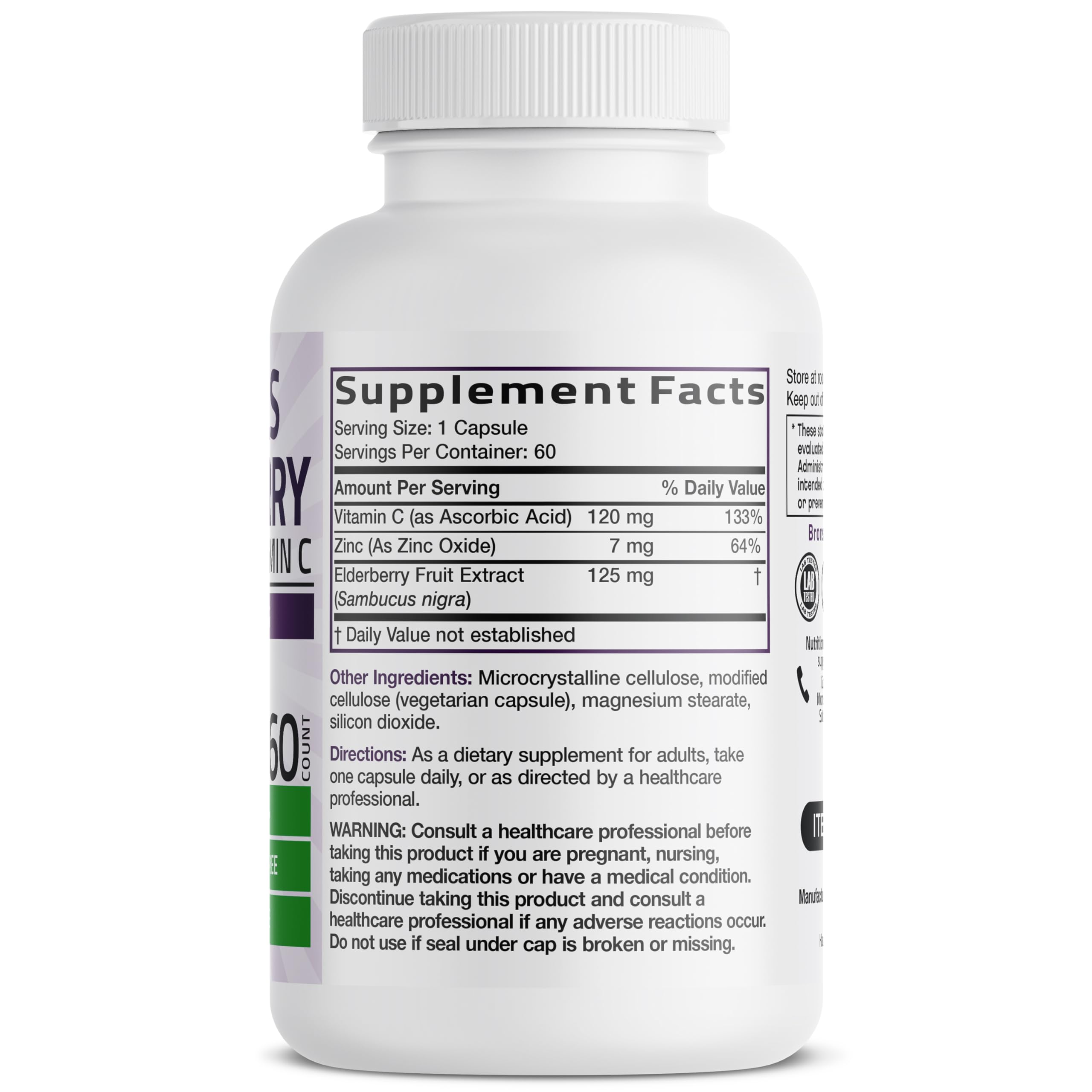 Bronson Elderberry with Zinc & Vitamin C Triple Immune Support, 60 Capsules — Amazon image 2