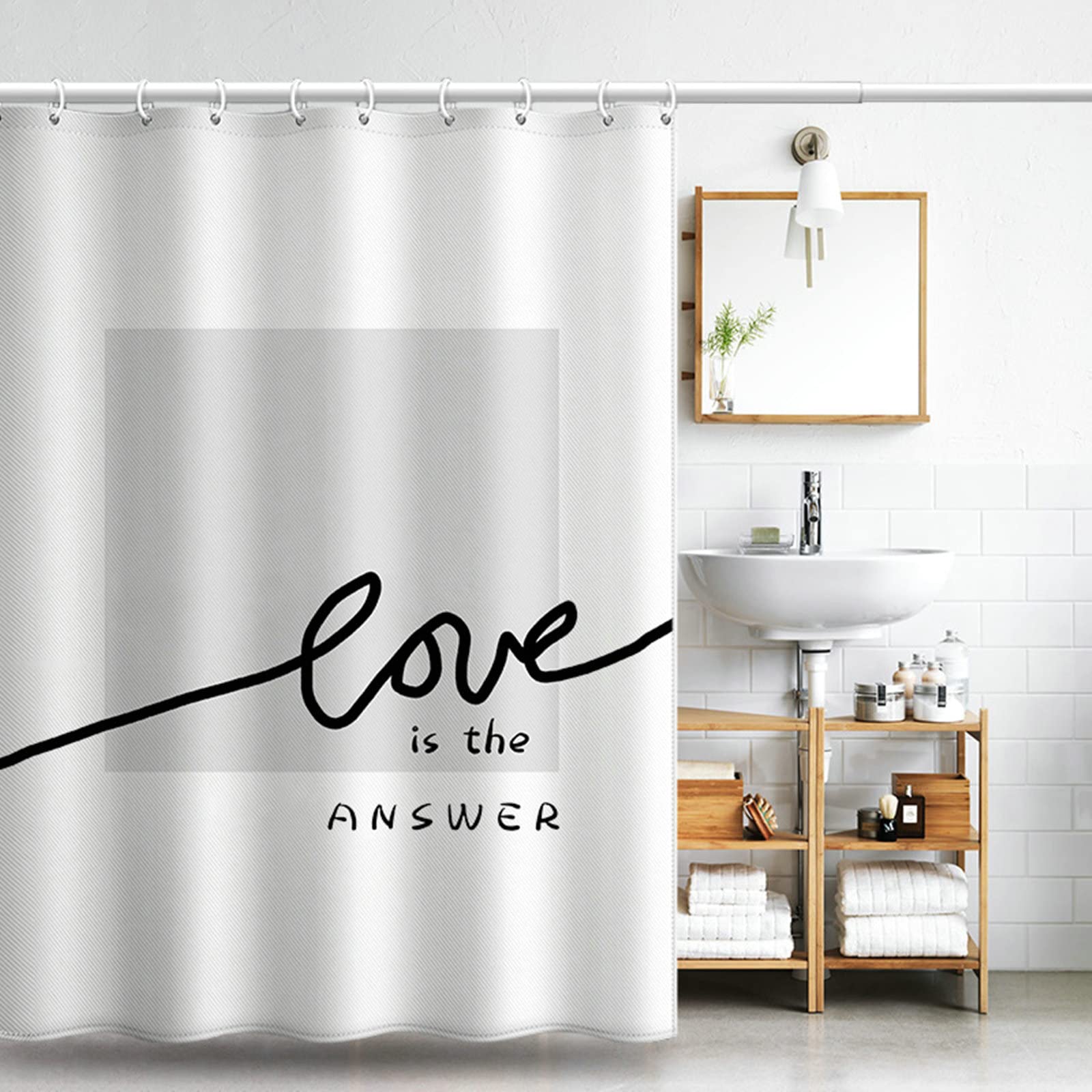 Gualiy Cortina de ducha impermeable resistente al moho, cortina de ventana de baño cuadrada Love is the answer Love is the answer Clawfoot cortina de ducha negro blanco gris cortinas de baño 180 x 180 cm