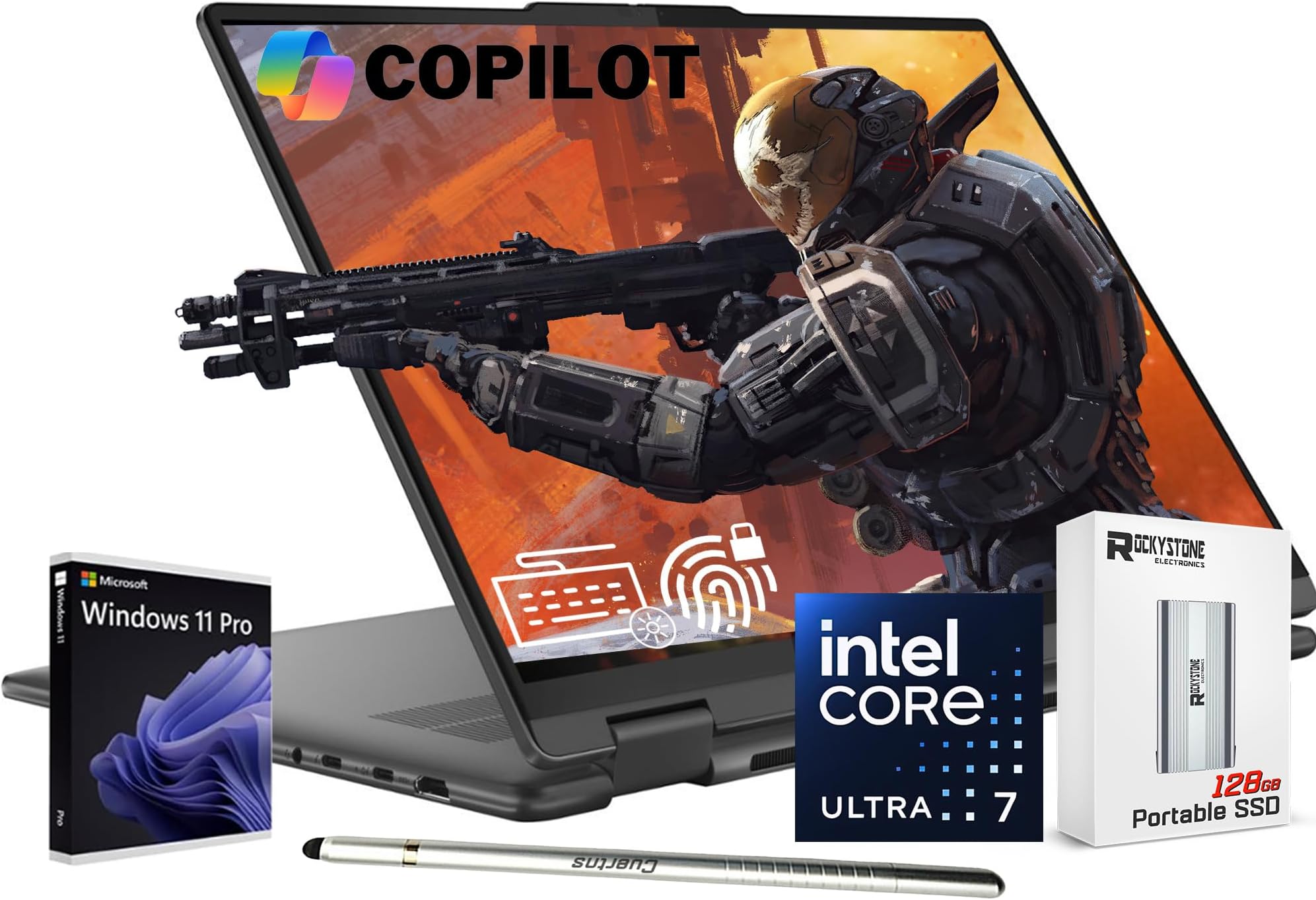 Lenovo2024 Yoga 7i 2-in-1 AI Laptop, 16" WUXGA Touch, Intel 12-Core Ultra 7 155U (Beat i7-1355U), 16GB LPDDR5X RAM, 512GB SSD, Backlit, FP, FHD Webcam, AI Copilot, Win11 PRO, W/Portable SSD&Stylus