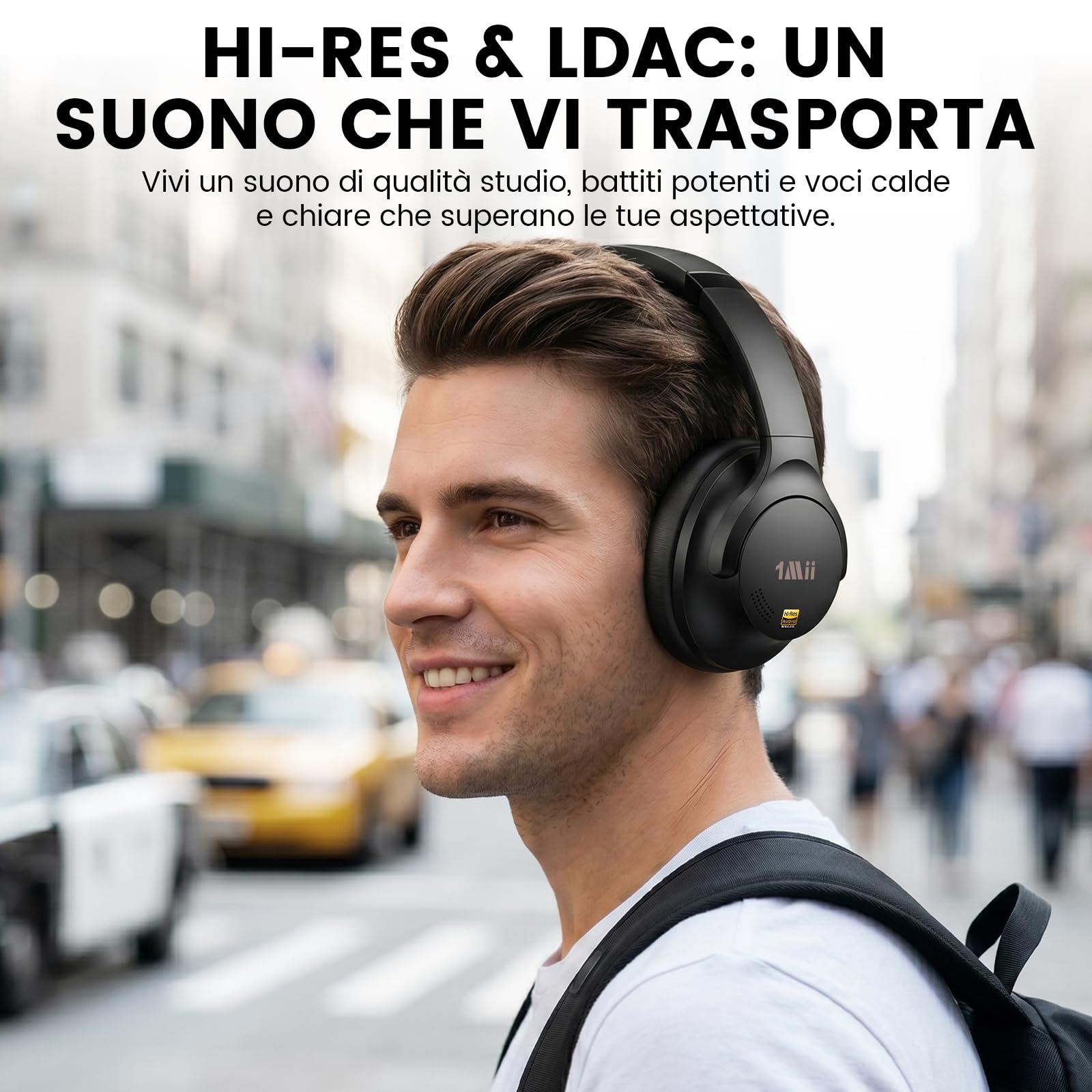 1Mii Y8 Cuffie Bluetooth 6.0 Wireless con ANC Ibrida, LDAC Hi-Res | Cuffie Over Ear con Riduzione Attiva del Rumore, 100 Ore di Autonomia, Bassi Profondi, EQ Personalizzato tramite App, Comode