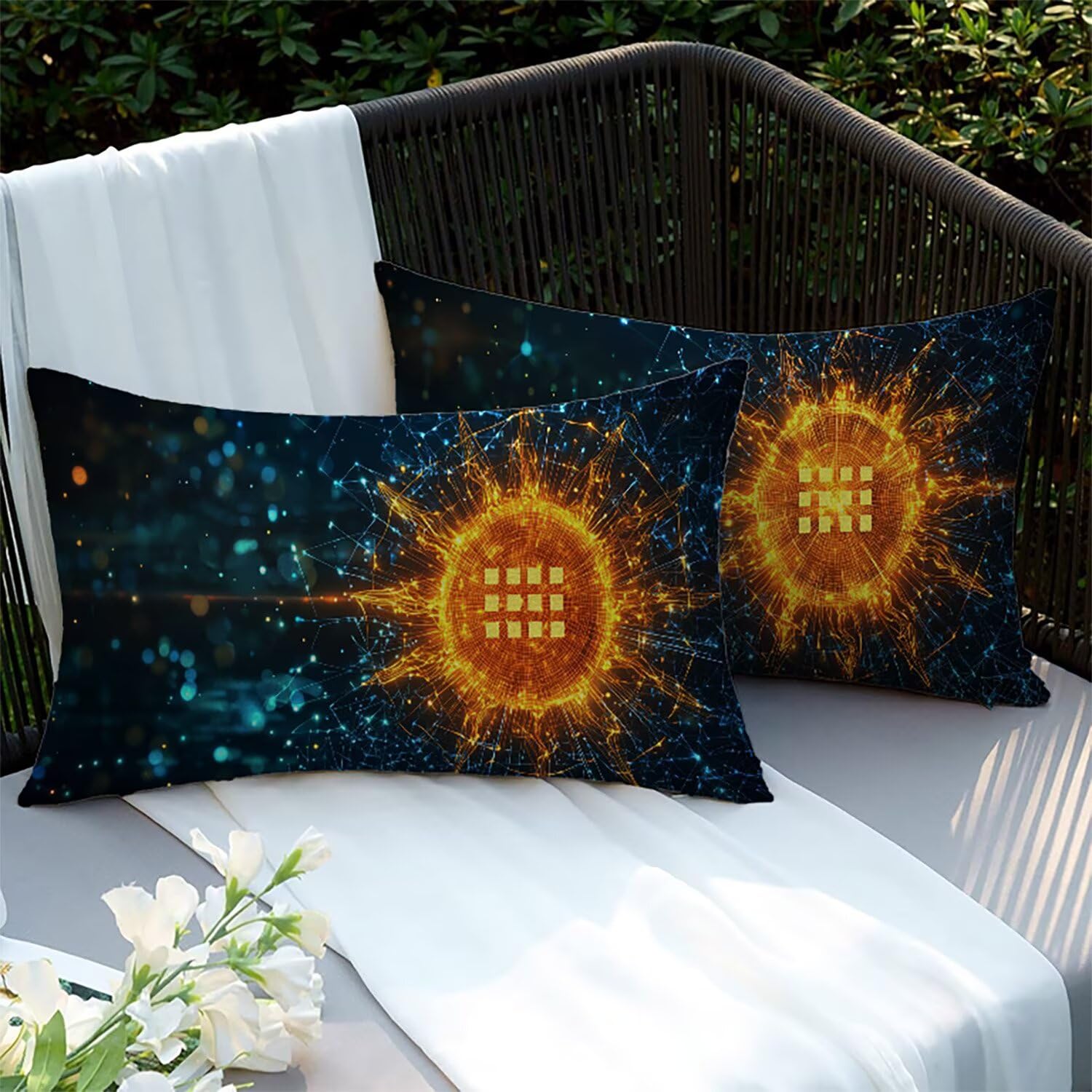 Housses de coussins bleues en lin 70x40 cm idéales pour rafraîchir un canapé de jardin en été