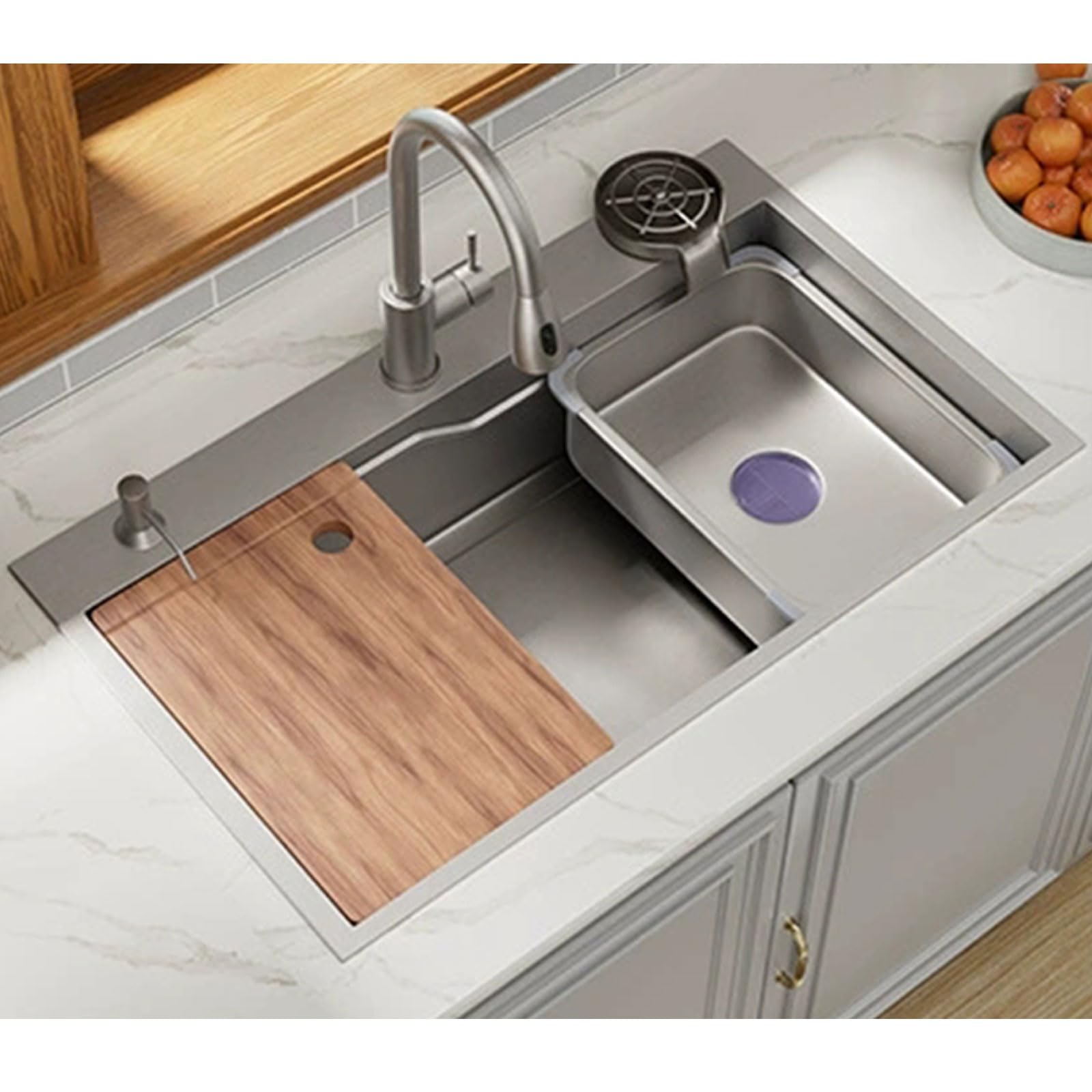 WBJGUOD Kitchen Sink, Single Bowl Stainless Steel Workstation Bar Wet & Prep Sink Top Mount or Undermount Modern Sinks with Multiple Accessories