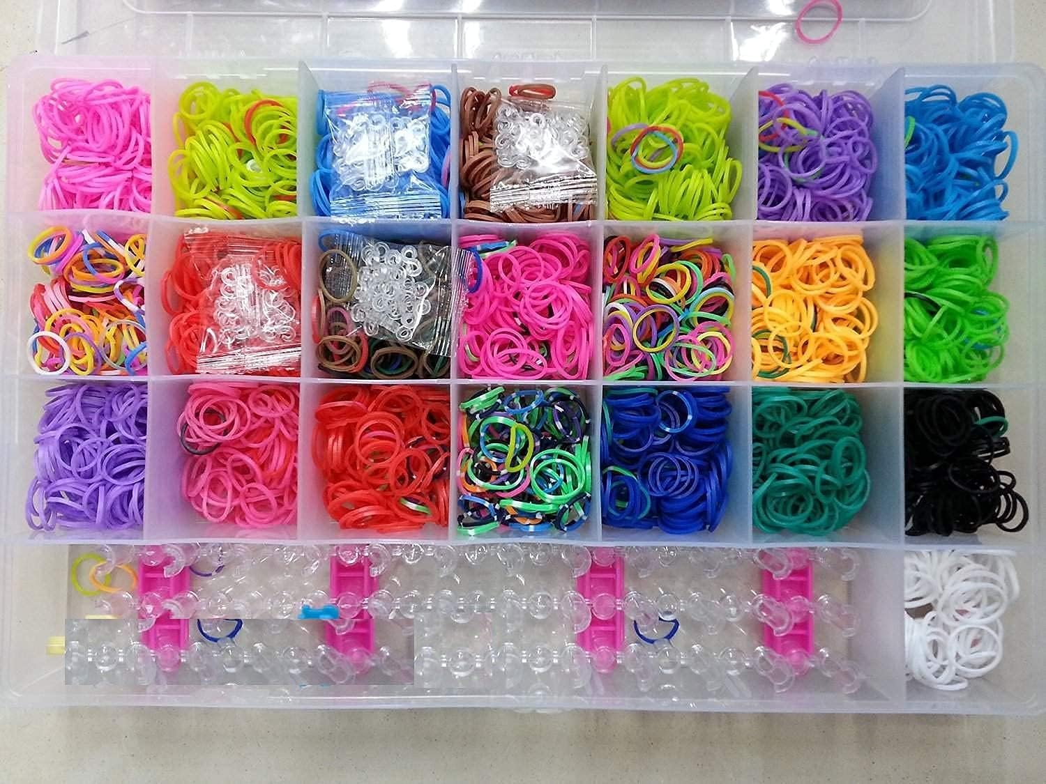 Kids Rainbow Rubber Bands for Bracelets Kit with Case 4200 Loom Bands DIY Crafting Bracelet Making Kit Gifts for Boys Girls