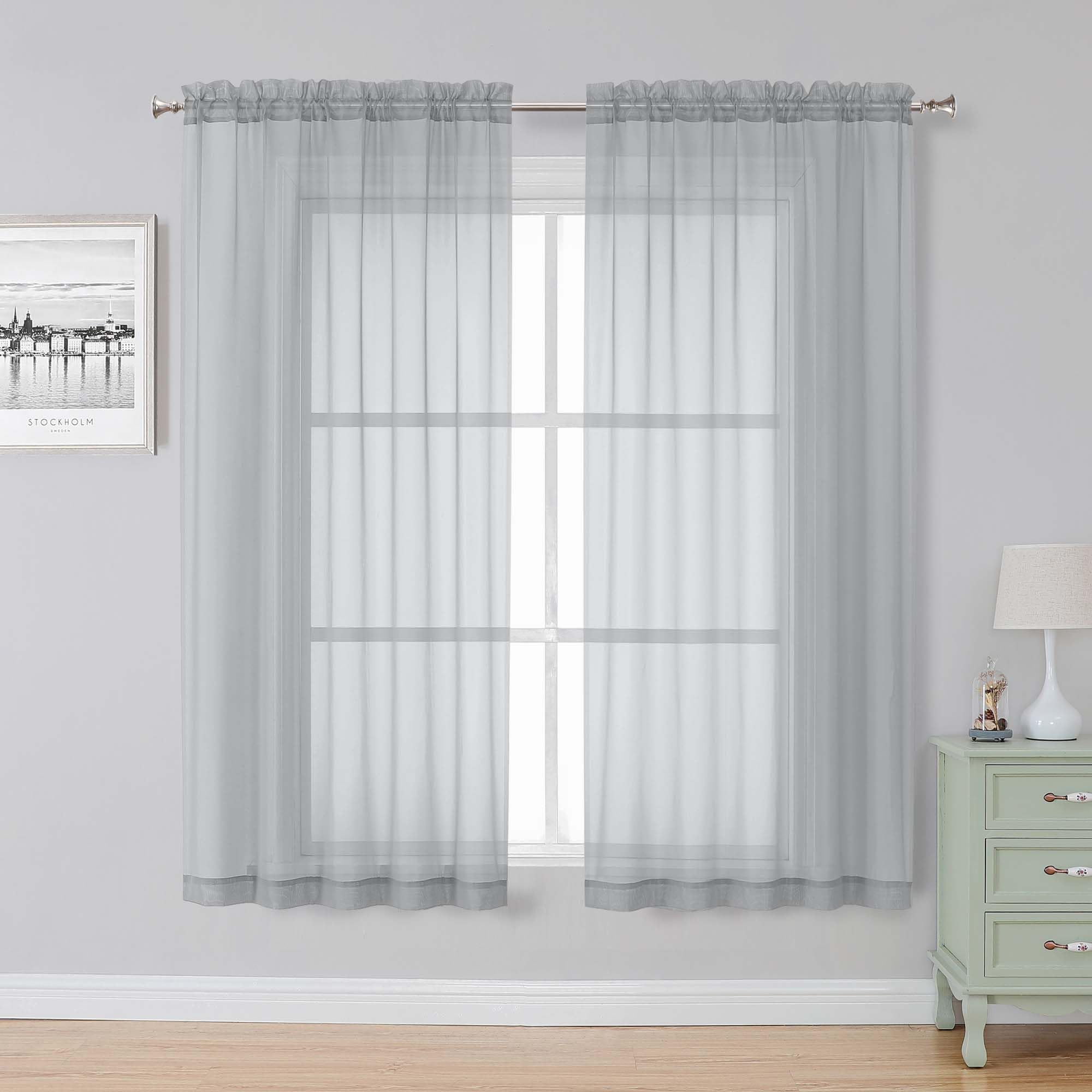 Simplebrand Light Grey Sheer Curtains 63 Inch Length 2 Panels, 59"W x 63"L