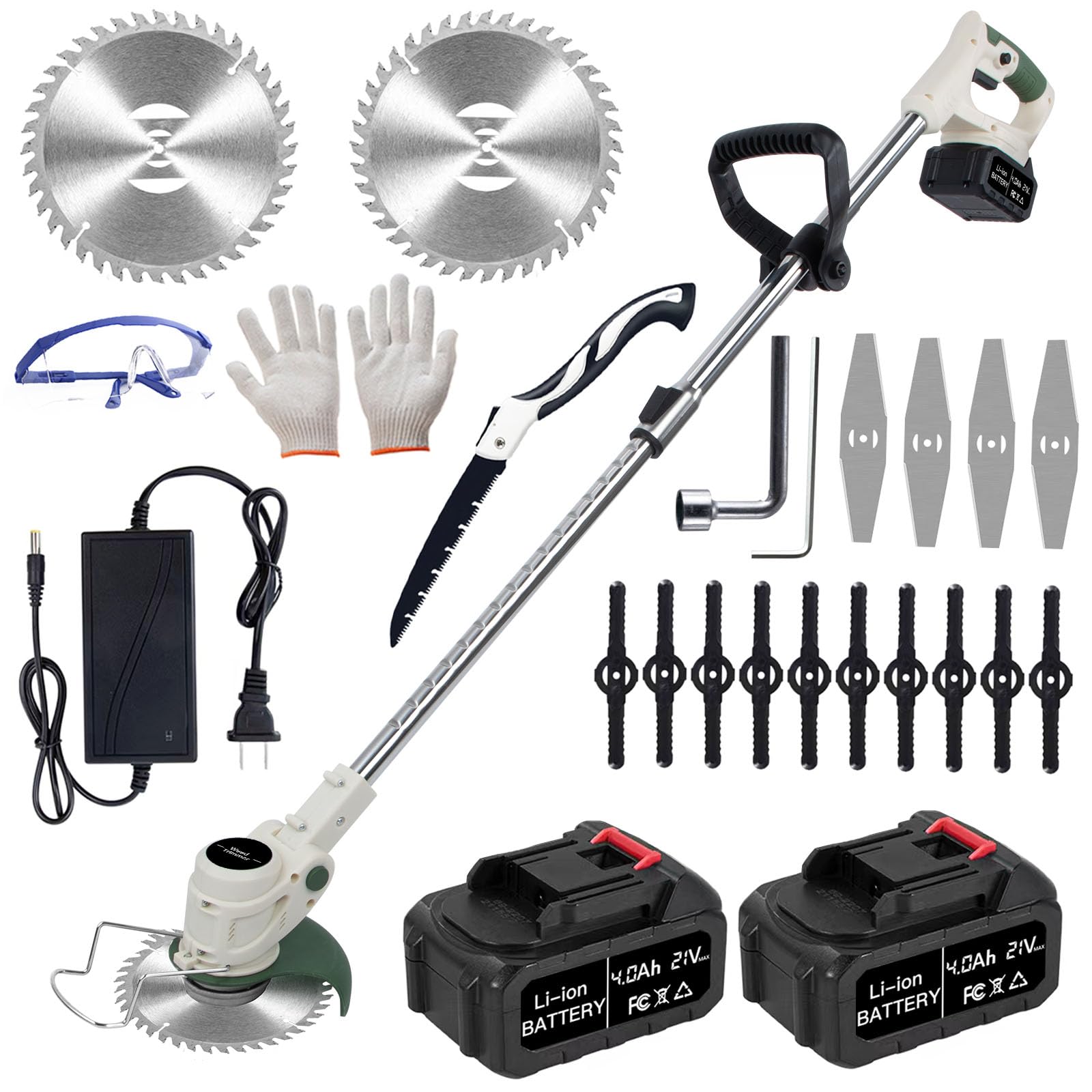 Cordless Weed Eater,Electric Weed Wacker 21V 4.0mAh Battery Powered,3-in-1 Stringless Lightweight Grass Trimmer/Brush Cutter/Edger Lawn with Metal Blades,Fast Charger