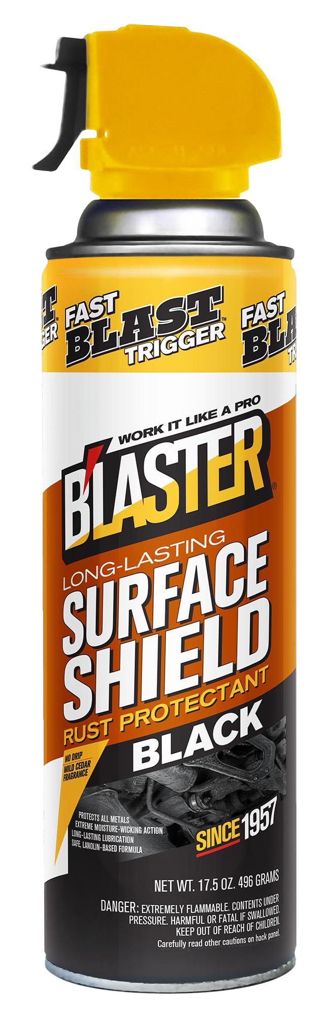 B'laster Surface Shield Black Series Spray Can with Trigger, Professional Automotive Undercoating for Rust Protection and Corrosion Prevention, 17.5 oz., Pack of 6