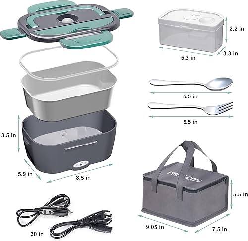 Miniatura 4 de Lonchera eléctrica, calentador de alimentos portátil de verano con vajilla de estilo aleatorio, paño de cocina y bolsa de almuerzo, caja Bento,