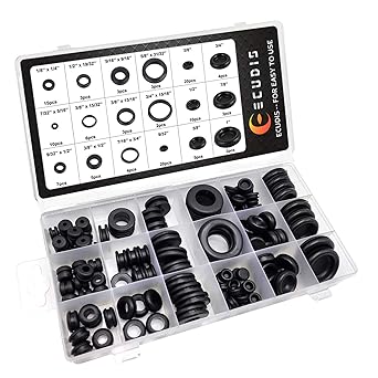 ECUDIS 125PC Rubber Grommet Firewall Hole Plug Assortment Set, Eyelet Ring Gasket Rubber Assortment, Set of 18 Different Sizes for a Variety of Uses (Planned and Unplanned)