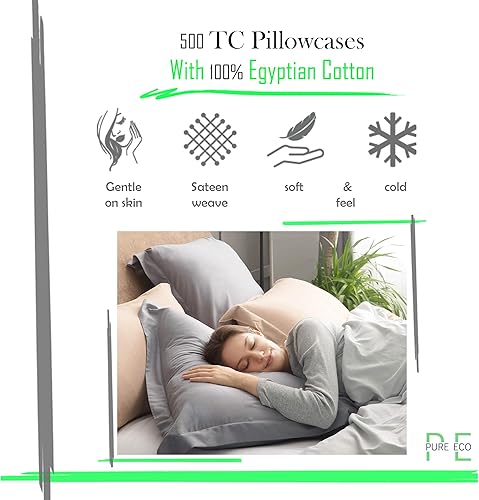 Miniatura 4 de Pure Eco Juego de 2 fundas de almohada de color verde salvia, tamaño estándar de 20 x 26 pulgadas, suaves, lujosas y hermosas de 500 hilos, 100%