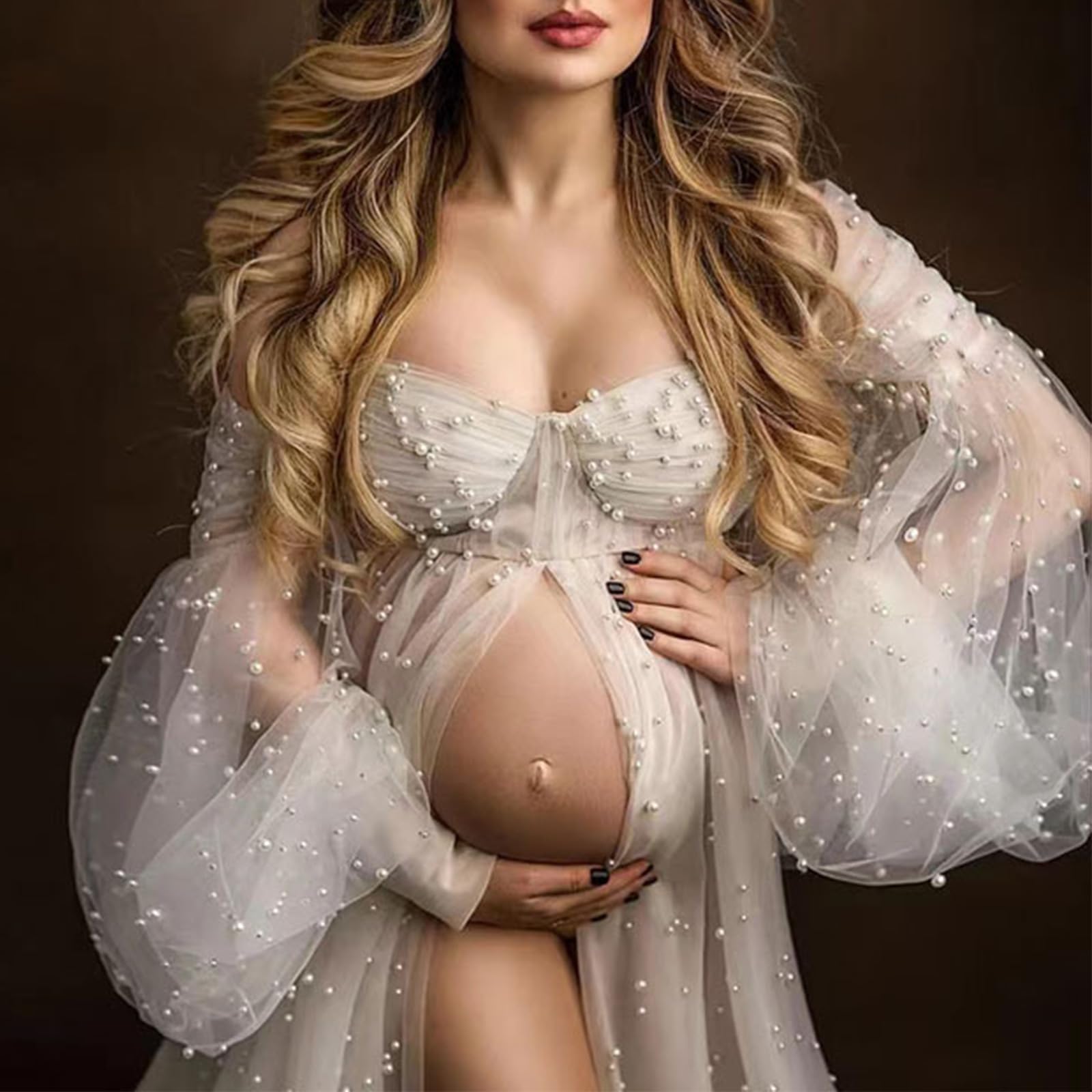 Abito premaman perfetto per ritratti prenatali, con elegante caduta e morbido abito premaman elasticizzato