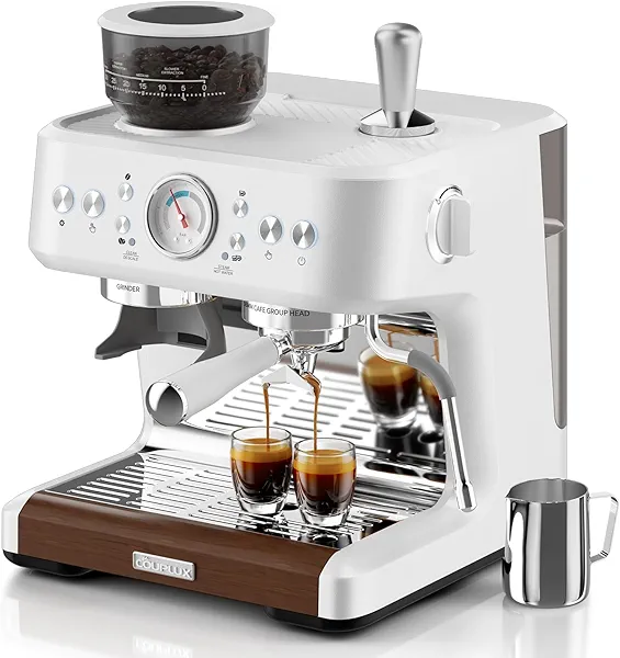 COUPLUX Espresso Machine with Grinder, 58MM Professional Espresso Coffee Machine with Powerful Milk Frother Steam Wand 15 Bar Espresso Maker For Home Cappuccino & Latte Machine Stainless Steel White