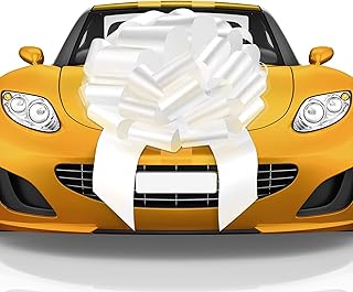 Mata1 Big Car Bow (White, 23 inch / 58 cm), Giant Gift Bows, Big Bow for Car, Gift Bow, Big White Bow, Large Car Bow, Big Gift Bow, Car Pull Bow, New Car Bow, Huge Car Bows, Car Ribbon Bows