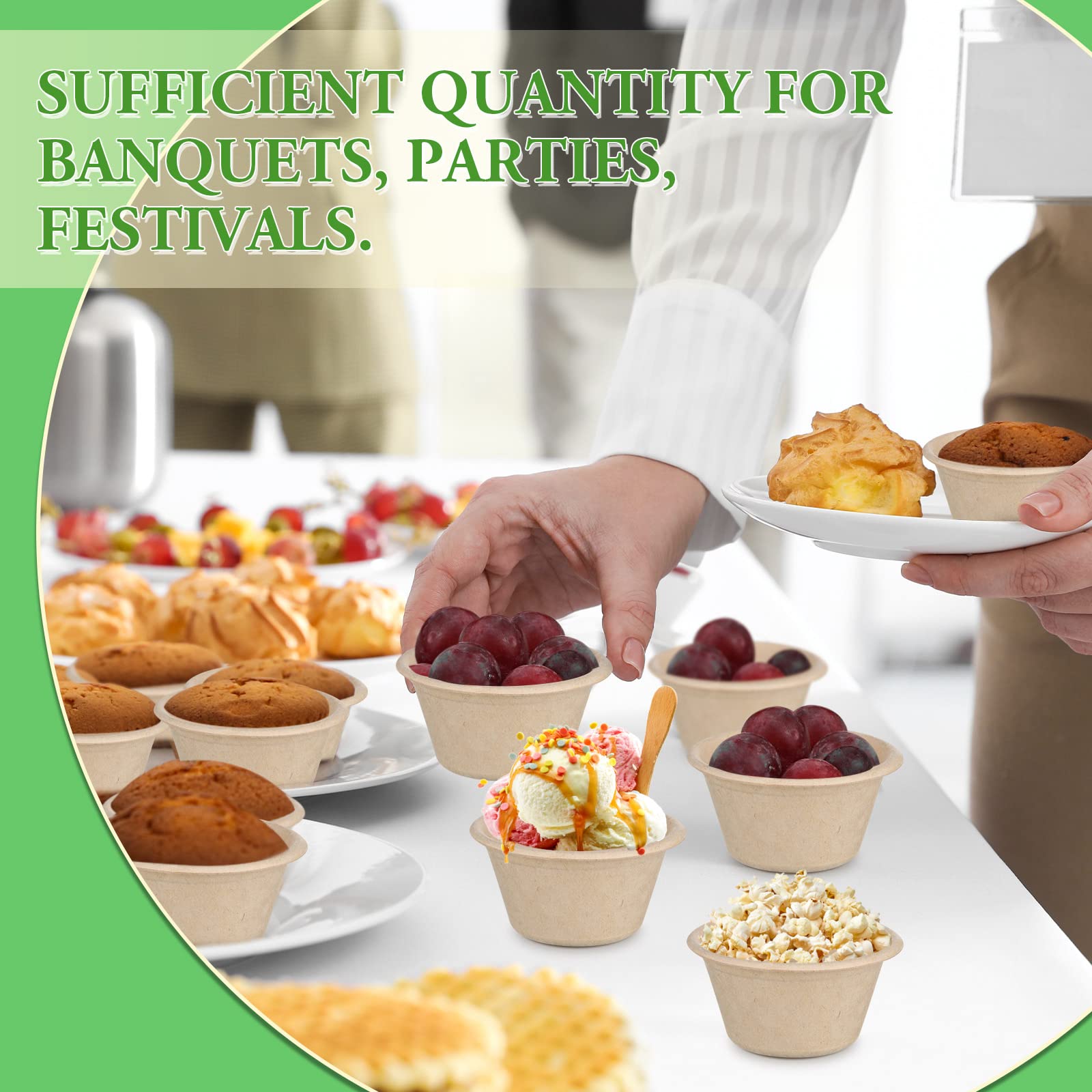 Zubebe 800 paquetes de 2 onzas desechables de fibra de bagazo para souffle de fibra de bagazo natural, tazas de muestra para porciones de salsa pequeñas, muestras de aperitivos y charcutería