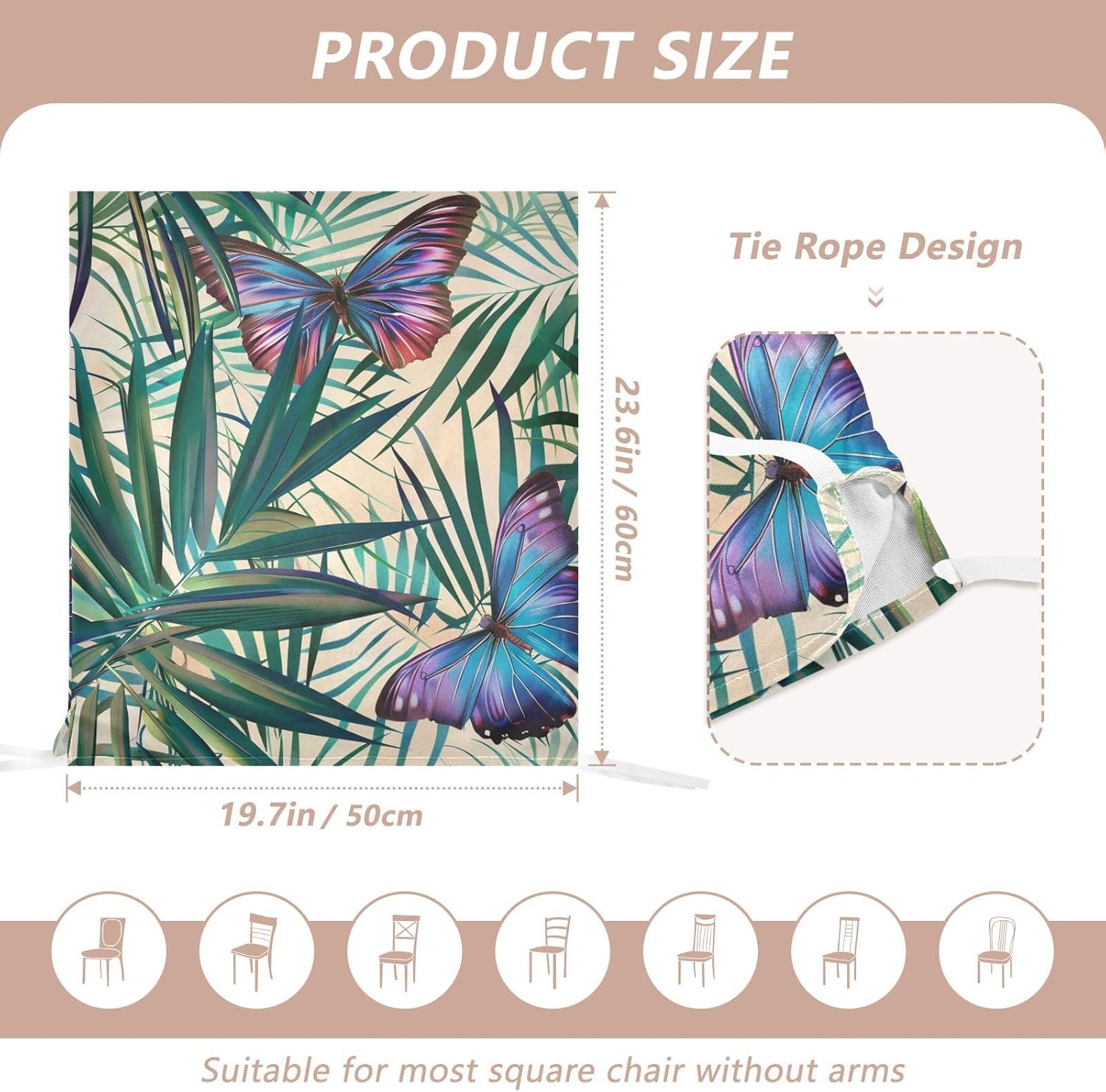 ALAZA Palm Leaves Butterfly Chair Back Cover Set of 6, Washable Reusable Removable Chair Slipcovers Decorative Chair Cover for Home Kitchen Wedding Party