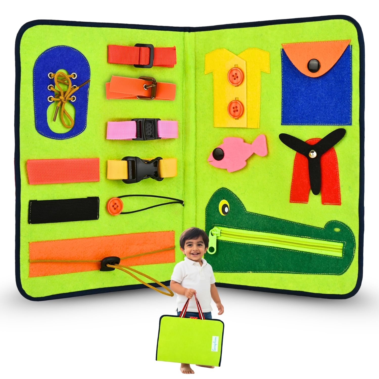 Seraphina New Life Skills Busy Board | Activity Binder Interactive Sensory Educational Toy for Toddlers |Fine Motor Skills | Zipper Buckle Button Lace | Felt Book | Gift for 1+ Boy & Girl-image-49
