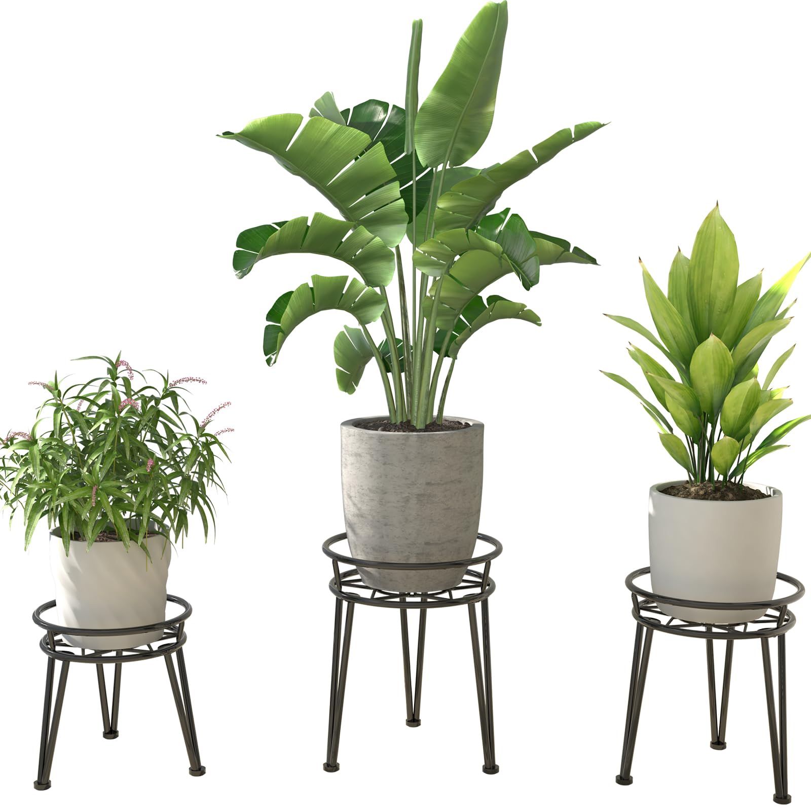Santentre 3 Paquetes Metal Soporte Plantas Interior, Antióxido Soporte Macetas Interior Exterior, Tarea pesada Soporte Plantas, Negro Soporte Macetas para Múltiples Plantas, Jardín Estanteria Plantas