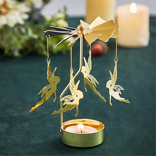 Miniatura 3 de Portavelas giratorio, portavelas de metal giratorio dorado para Navidad, día de San Valentín, decoración de mesa de fiesta, boda (elfo de fantasía)