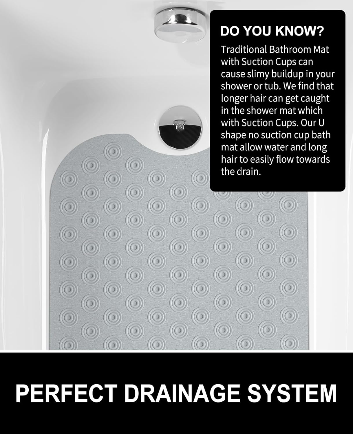 OTHWAY No Suction Cup Bath Mat: 39x16 inch Extra Long Bathmat│Perfect for Ordinary or Refinished Bath Tubs │Made of Nature Rubber│Protect Your Bathtub (Grey)