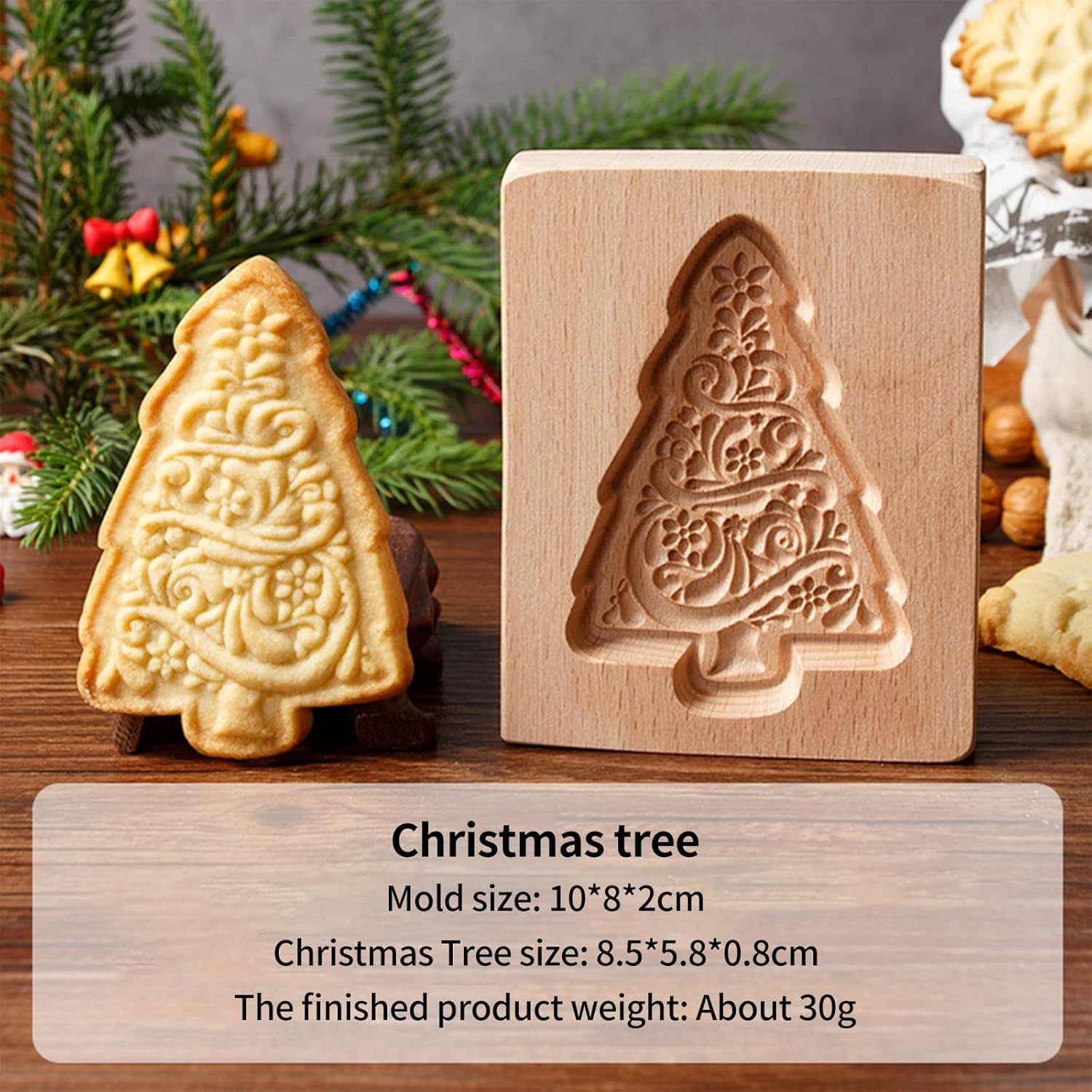 Juego de moldes de madera para galletas, 5 moldes tallados para hornear, moldes de galletas con formas de bricolaje, sello en relieve para galletas caseras