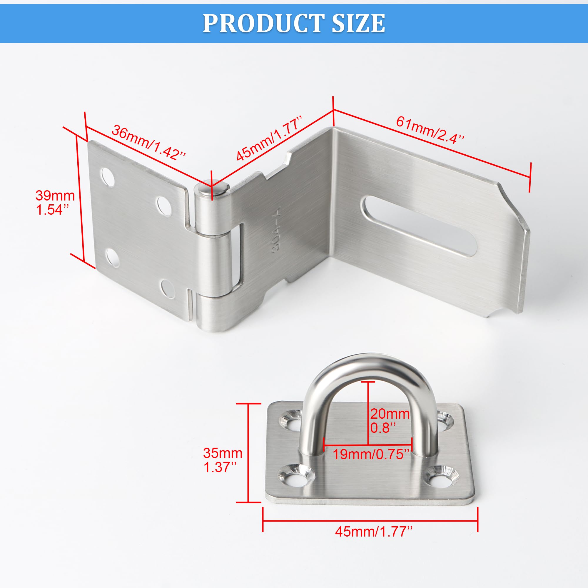 SAYAYO Catenaccio Porta in Legno Serratura Porta Chiavistello, 90 Gradi Lucchetto Hasp per Camera da Letto, Armadio, Cassetto, Acciaio Inossidabile Argento, EMS9K-4