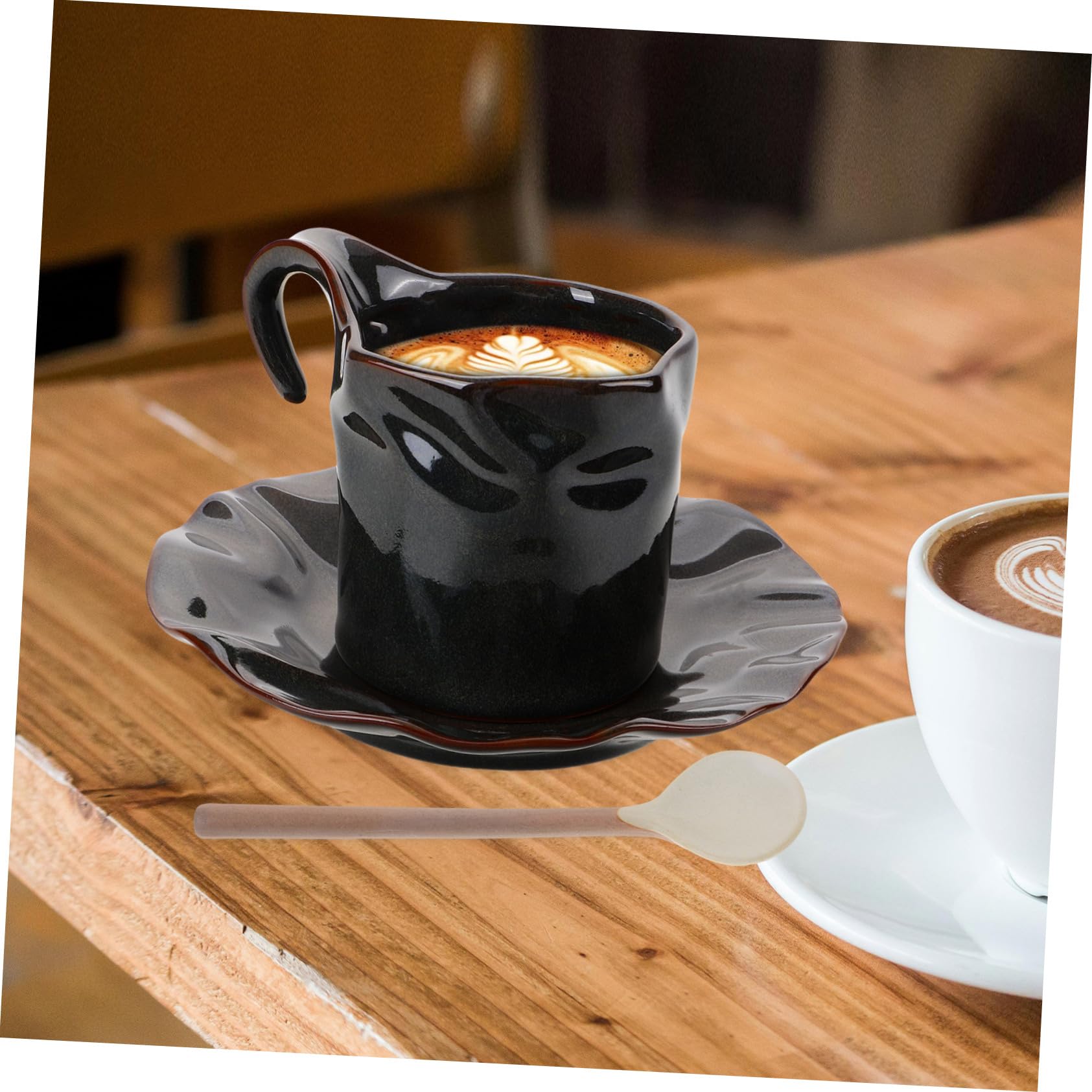 Alipis Tasse à Café en Céramique 150ml avec Soucoupe, Bord Lisse et Anse Pratique, pour Maison et Restaurant, Style Simple