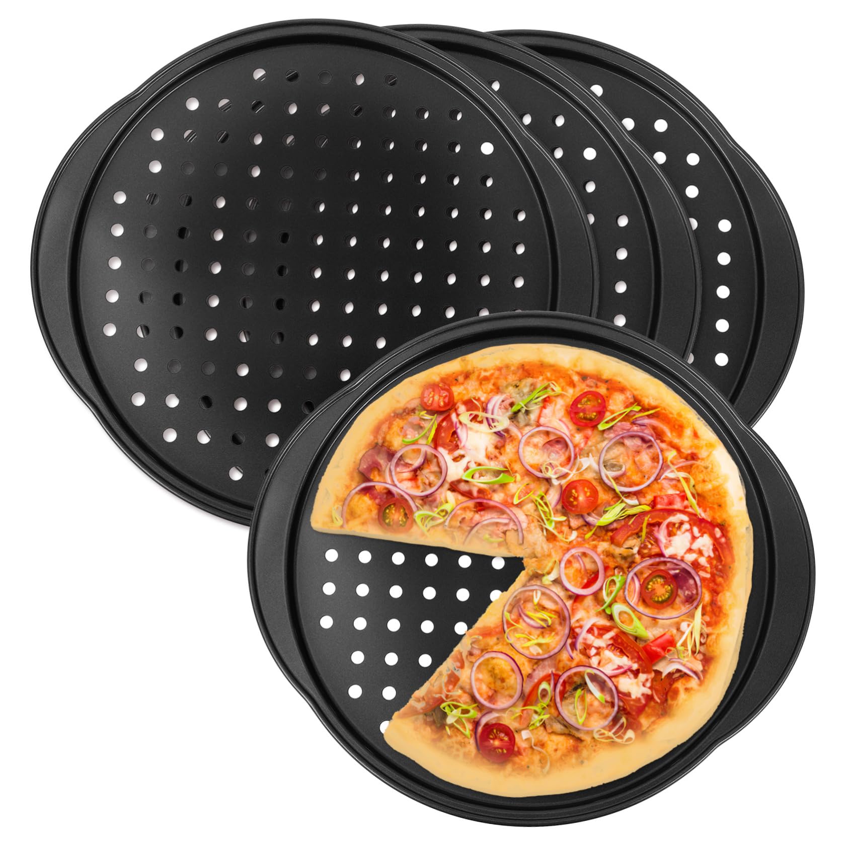 Garneck Pizzableche für Backofen 4 Stück aus Kohlenstoffstahl Schwarz