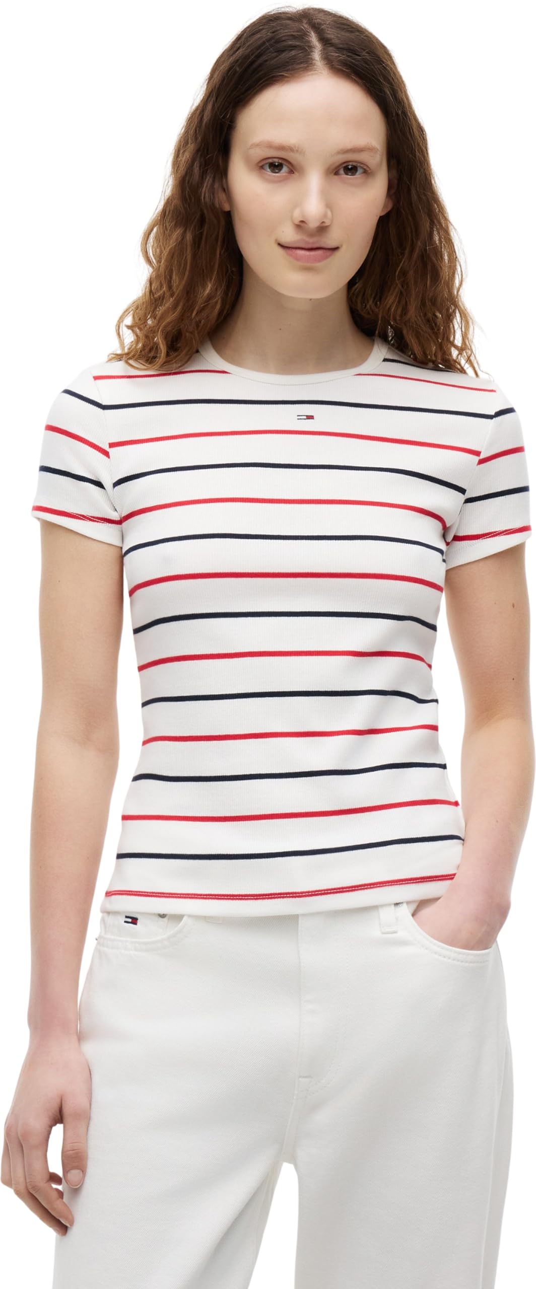 Tommy Jeans Damen Tjw Slim Essential Rib Ss EXT Dw0dw17383 S/S T-Shirt
