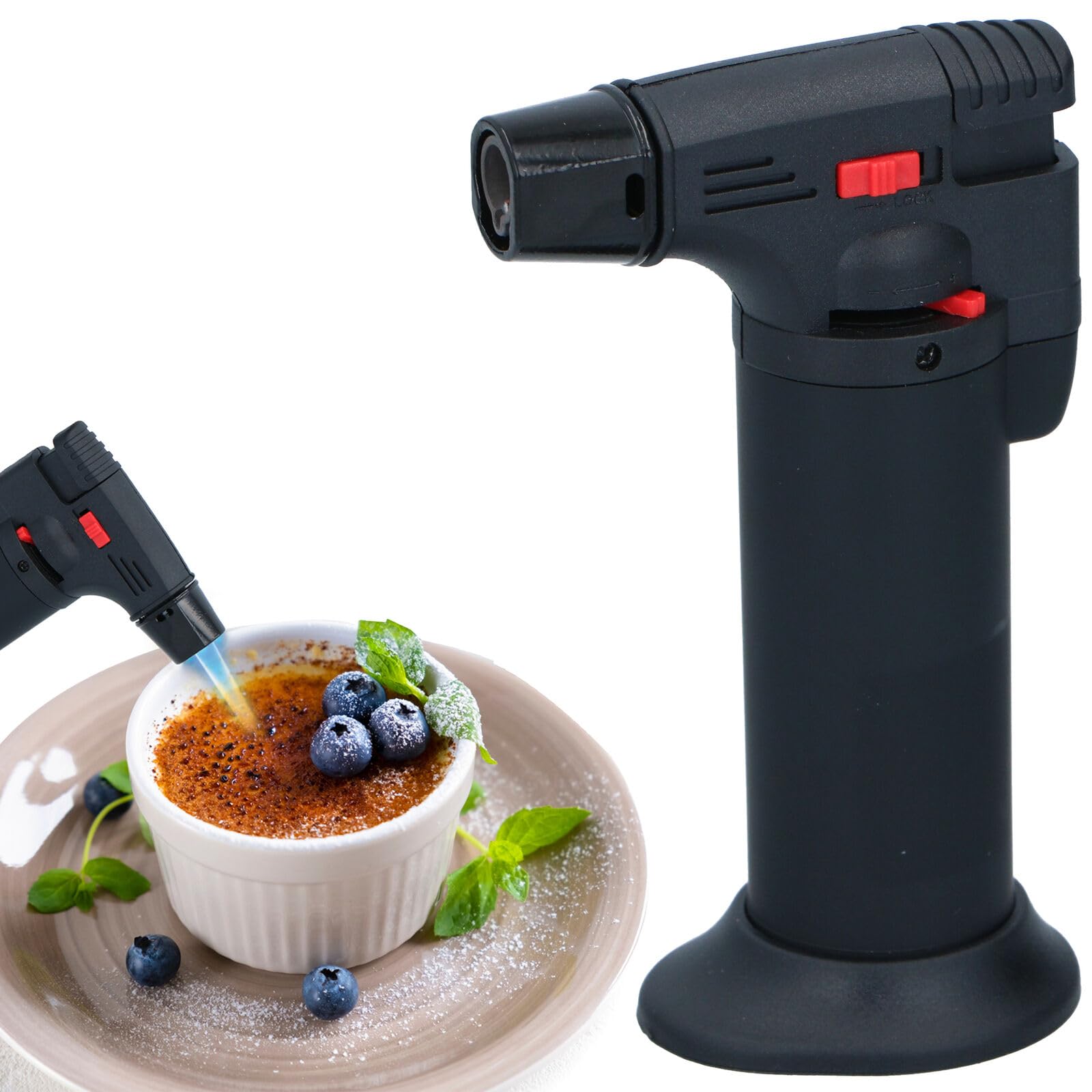 Urbn-Chef Black Professional Refillable Butane Blow Torch With Adjustable Flame, Perfect For Creme Brulee, Searing, Bbqs, Safety Child Lock, Portable Design And Durable Construction