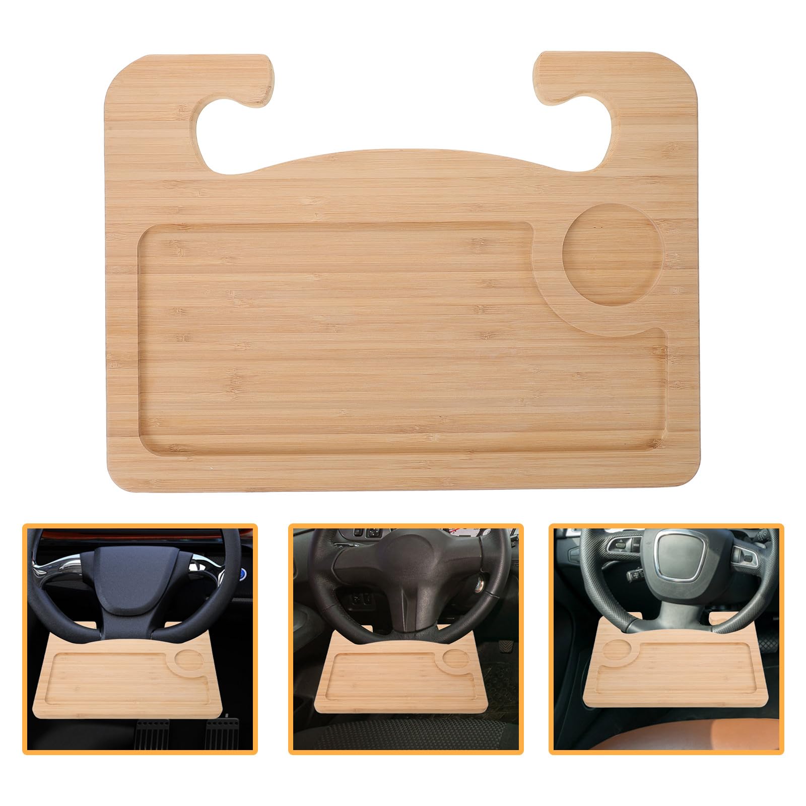 STOBAZA Holz Auto Lenkradablage 40x29,5cm Multifunktionaler Getränkehalter und Computerständer für Auto Büro Zuhause