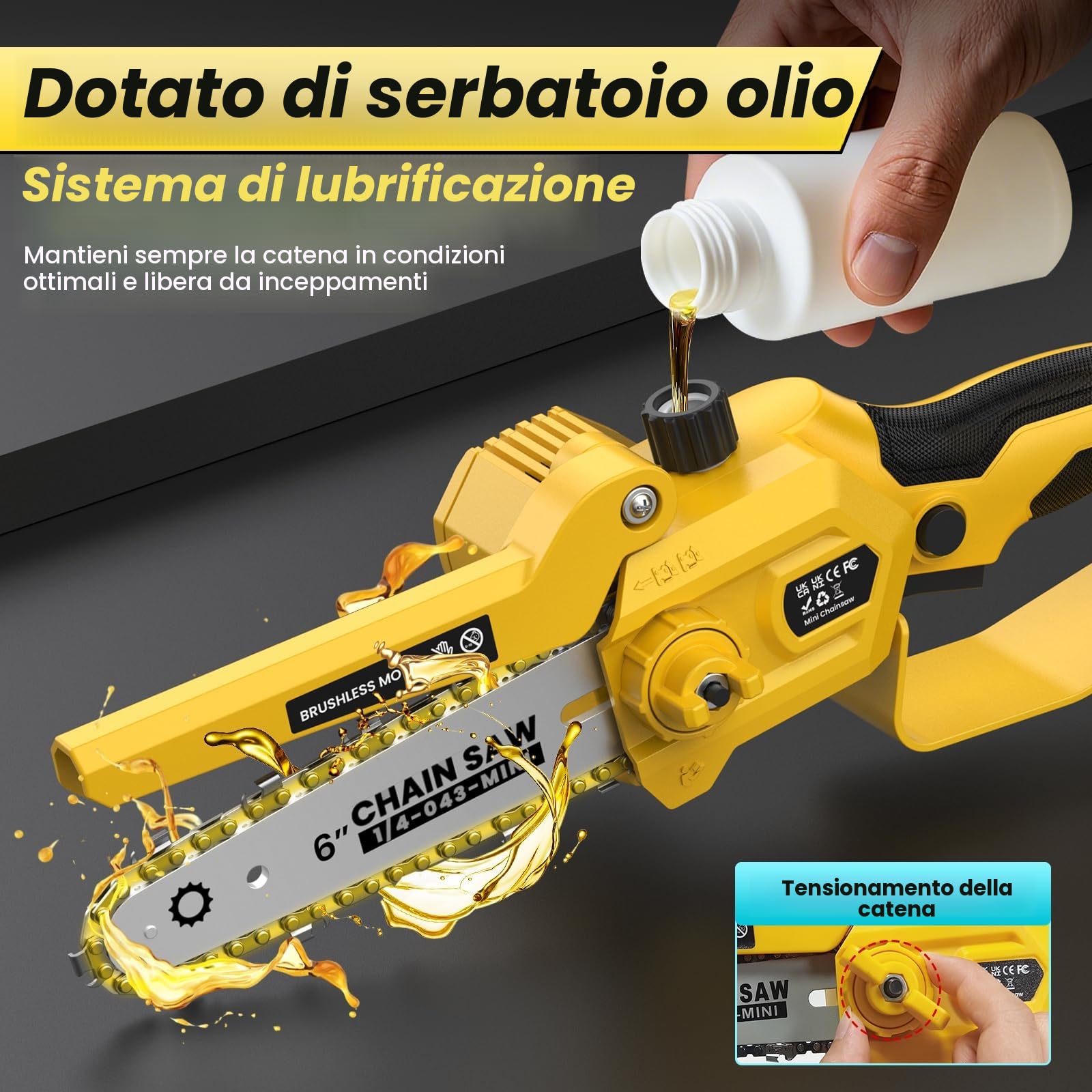 2-in-1 Mini Motosega a Batteria con Asta 2.2m Telescopica, 6 Pollici Motosega Telescopica Senza Spazzole con 2x2000mAh Batterie, Altezza Di Lavoro 5m, per Aziende Agricole, Frutteti, Giardini