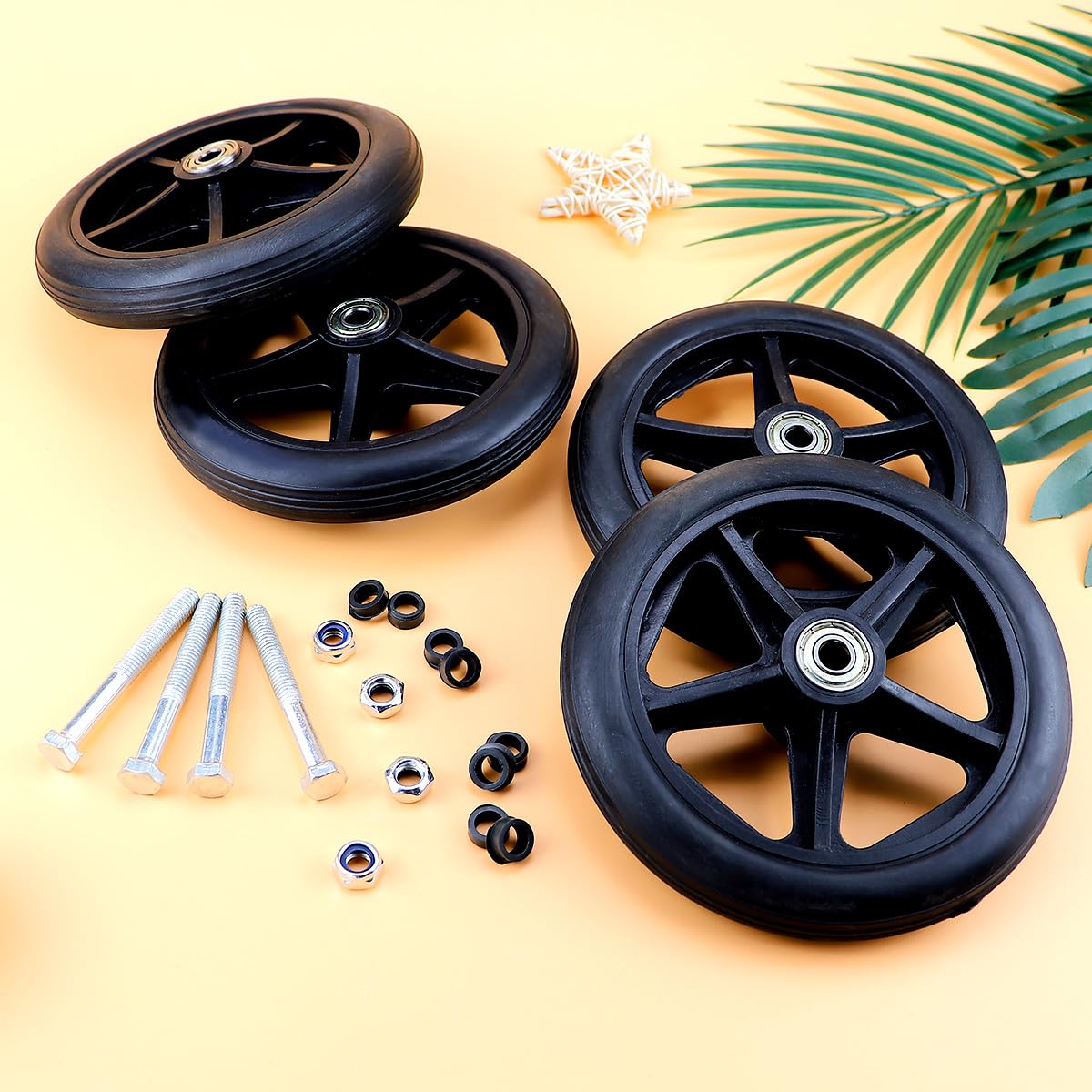 4 Stück 150mm Solide Ersatzräder, Vorderrad für Rollstuhl, Umweltfreundliches Gummimaterial, Ersatzrad für Rollator und Schubkarre