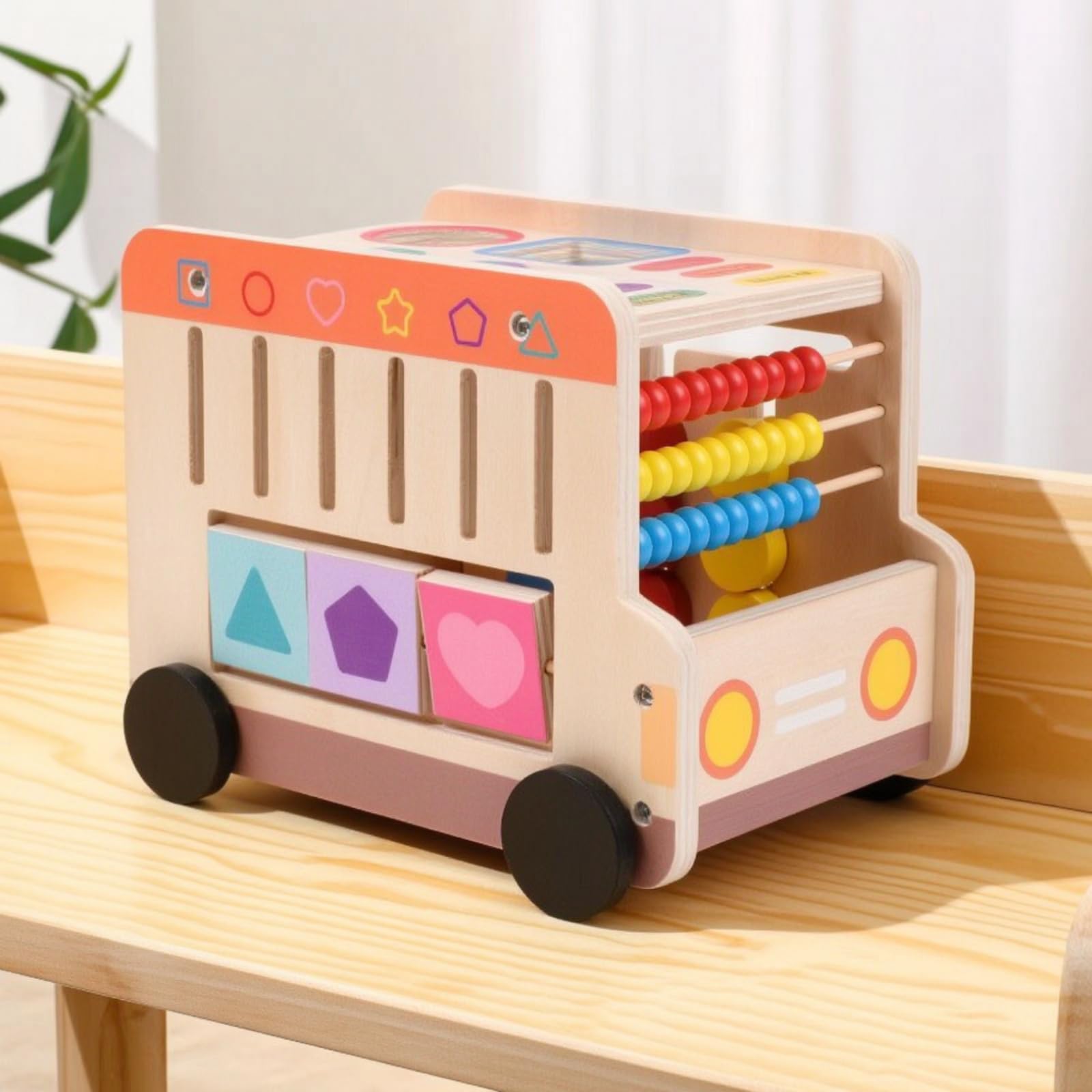Cubo Didattico per Bambini Cubo Attività Giocattolo Educativo Carrello Spingi Selezionatore di Forme Legno Ingranaggi Scorrevoli Materiale Legno Adatto per Apprendimento Precoce Asilo Casa