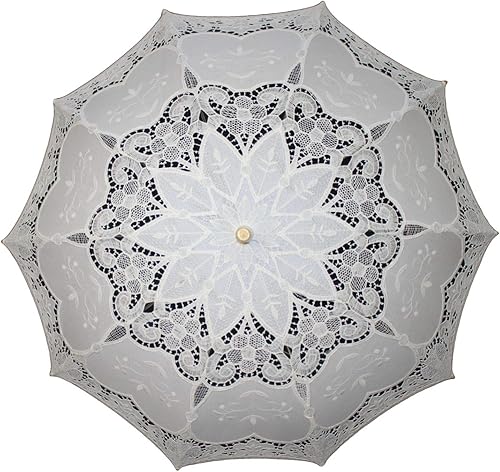 Miniatura 3 de Paraguas grande de encaje marfil de 35 pulgadas con diseño elegante y mango de madera, sombrilla para novia y ducha