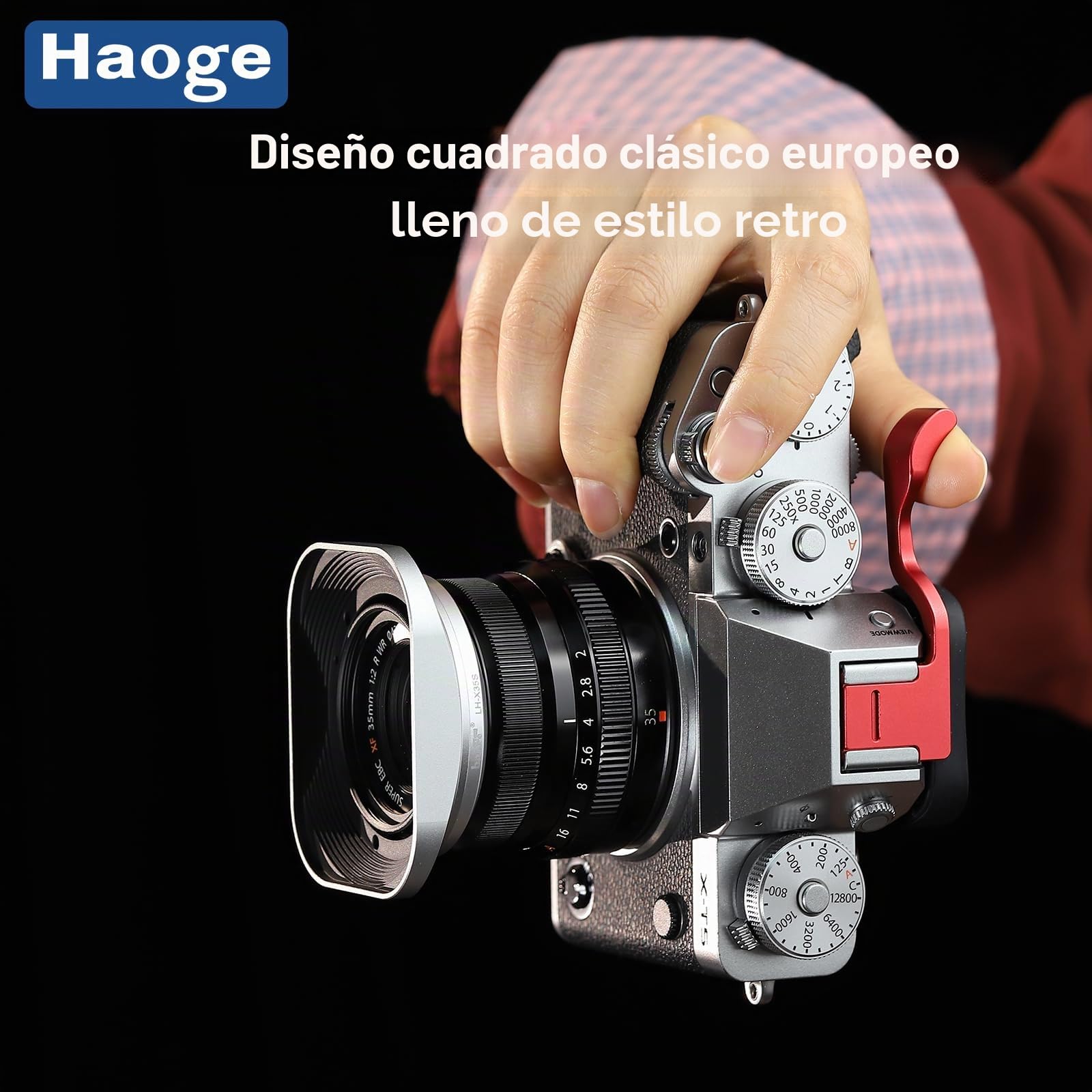 Haoge LH-X35S - Parasol rectangular de metal cuadrado de bayoneta para Fujifilm Fuji Fujinon XF 35 mm F2 R WR XF35mmF2, XF 23 mm f2 R WR XF23mmF2 y XC 35 mm F2 XC35mmF2 lente reemplazar LH-XF35-2