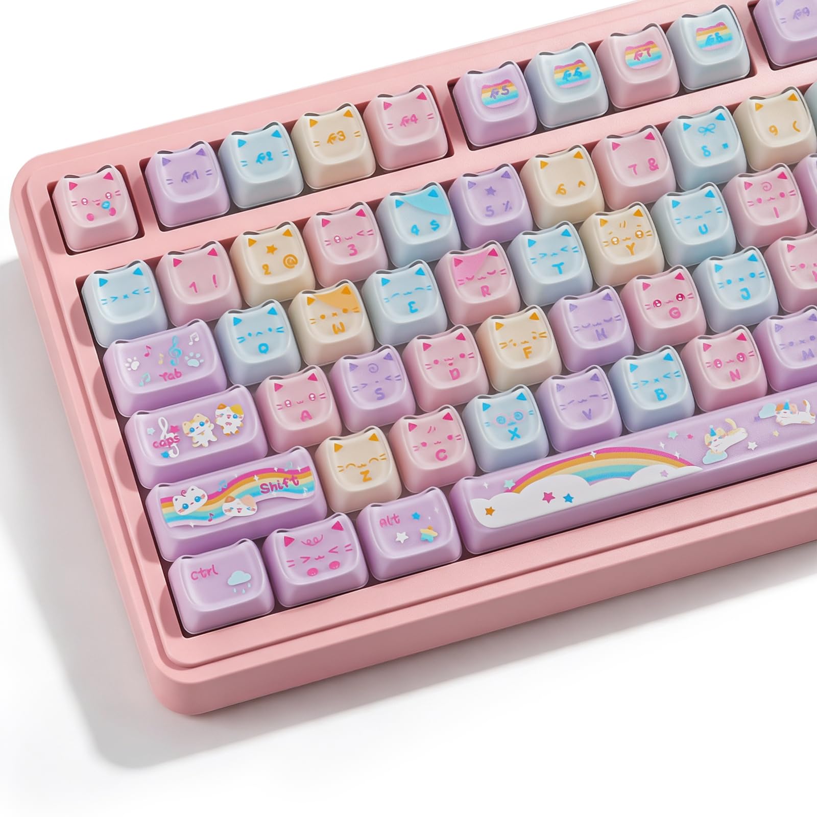 Crystal Jelly Cat Keycaps, 131 klawiszy Double Shot Translucent Cute Keycaps, Mao Profile Custom Keycap for Cherry Gateron MX Switches Mechanical Keyboard