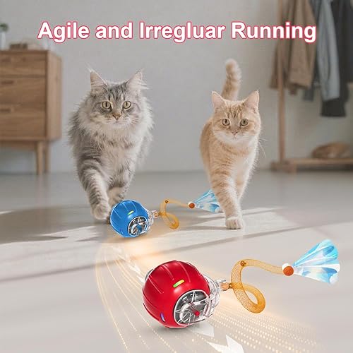 Miniatura 2 de 2 pelotas interactivas de juguete para gatos de interior, pelota de gato ágil en movimiento con cola de malla elástica, activada por movimiento,