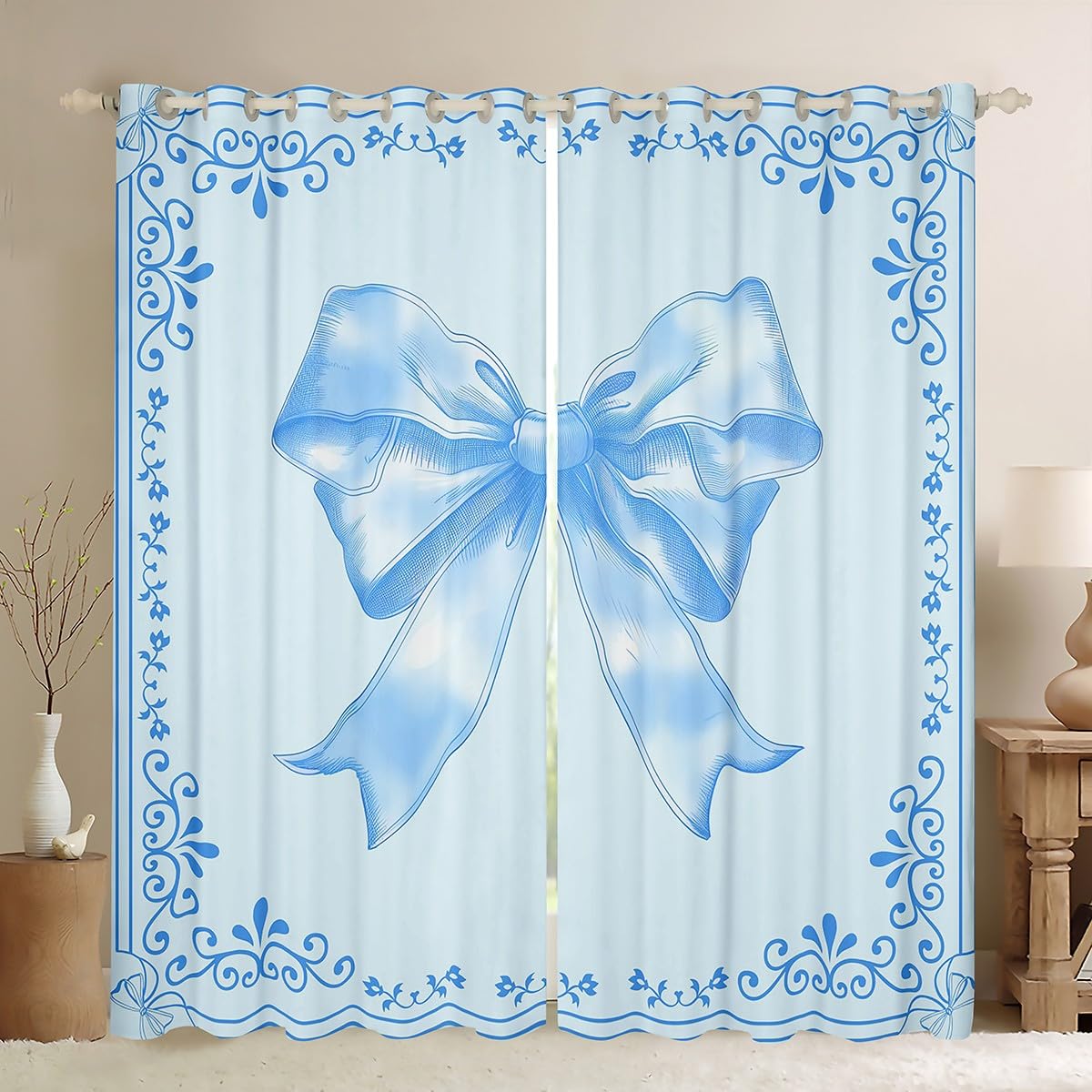 Cortinas de ventana con lazo floral en acuarela para decorar la habitación infantil