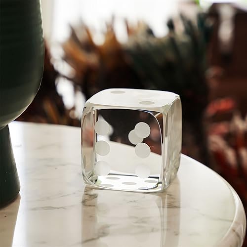 Miniatura 5 de QFkris Bloque de dados poliédricos de vidrio de 2 pulgadas, pisapapeles decorativo 3D grabado con láser, figuras de cubo de arte de cristal