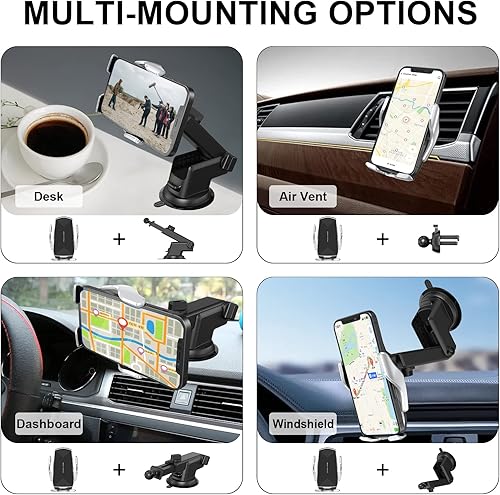 Miniatura 7 de Soporte de teléfono para automóvil, sensor inteligente de sujeción automática de 10 W, Qi de carga rápida, parabrisas delantero para salpicadero,