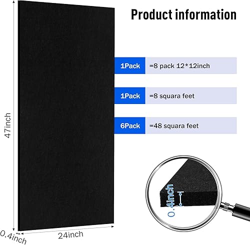 Miniatura 2 de 6 paneles acústicos grandes de 47 x 24 x 0.4 pulgadas, paneles de pared insonorizados de alta densidad, paneles de amortiguación de sonido,