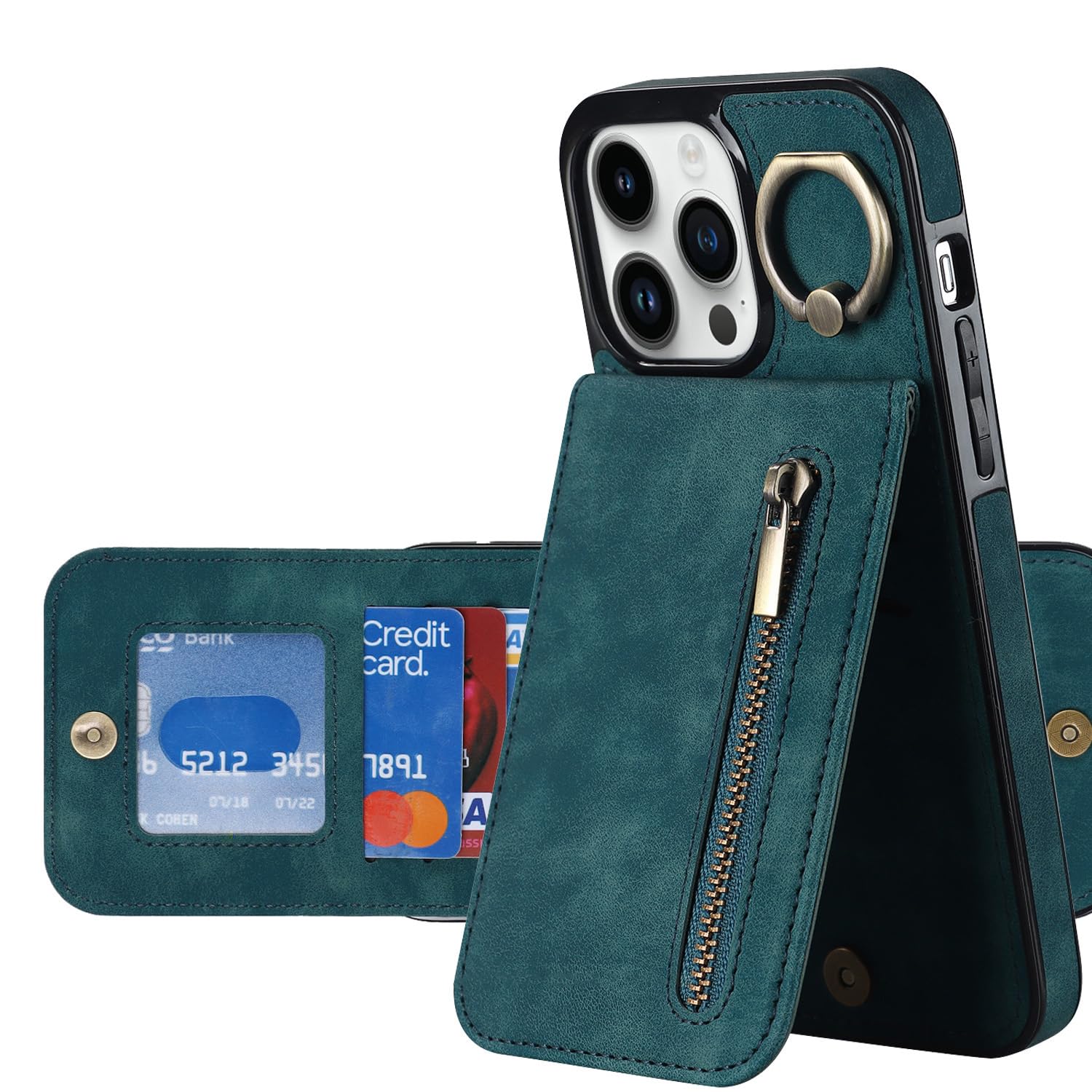Lacass 2-in-1 Schutzhülle Mit Kartenfächern Für IPhone 15 Plus/14 Plus – Weinrote Brieftaschenhülle Mit Handschlaufe & Reißverschluss