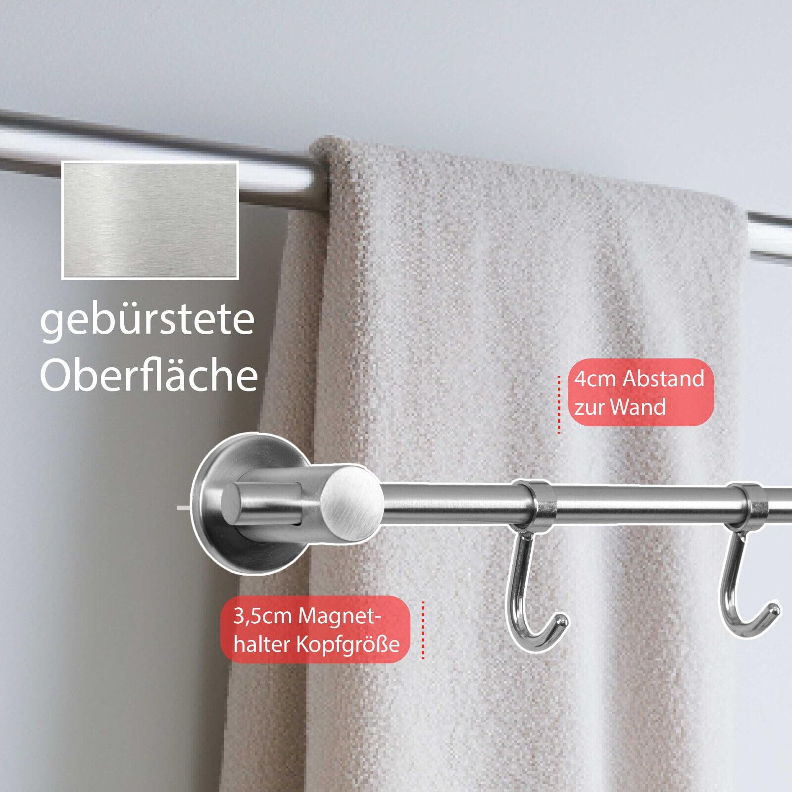 Handtuchhalter aus Edelstahl mit Magnethalterung mit 5 Haken Montage ohne Bohren (Breite: 40cm)