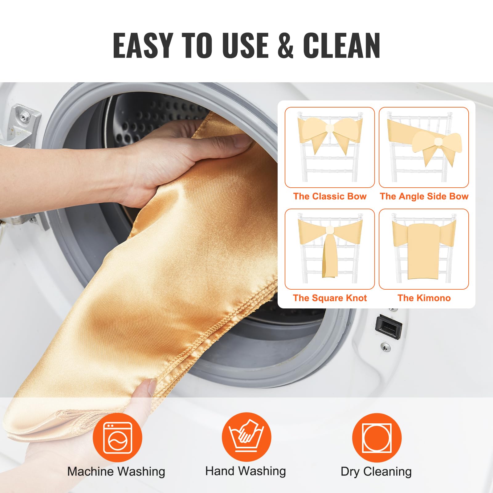 VEVOR Fundas Elásticas de Spandex para Sillas, 50 Piezas Doradas, Decoración para Bodas y Fiestas