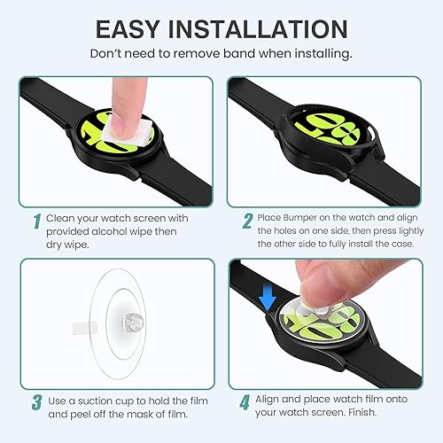 Miniatura 7 de Tensea Paquete de 5+5 Funda protectora de pantalla para Samsung Galaxy Watch 6 de 1.732 pulgadas, accesorios de policarbonato duro y película